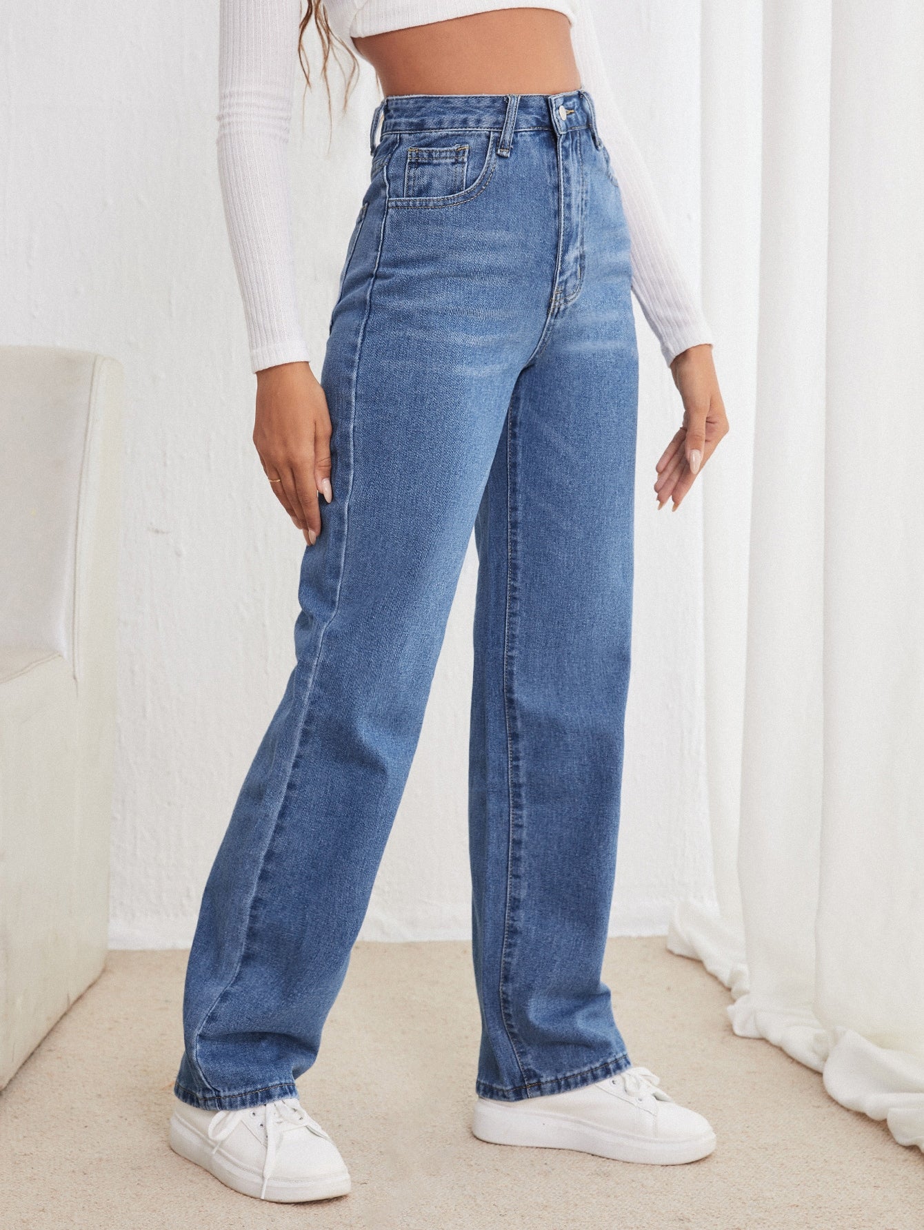 High Waisted Straight Leg Jeans