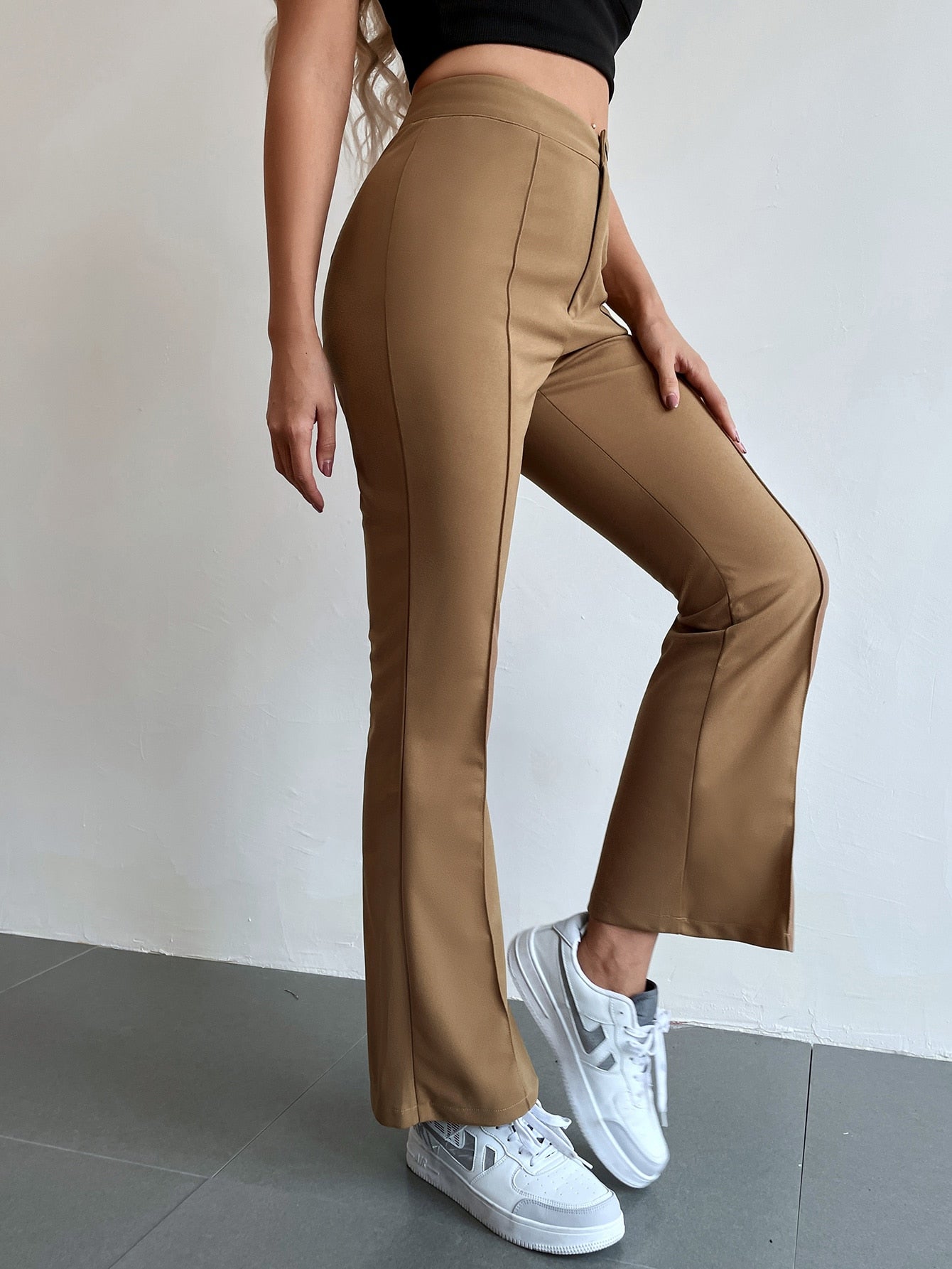 Seam Front High Waist Flare Leg Pants