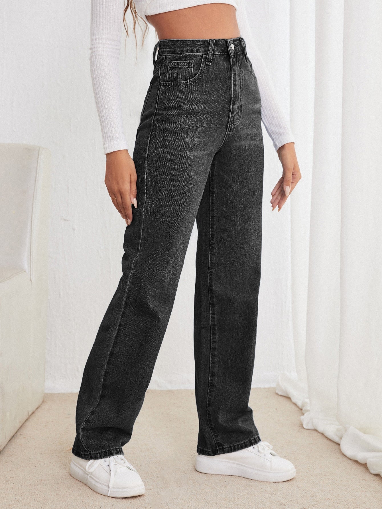High Waisted Straight Leg Jeans