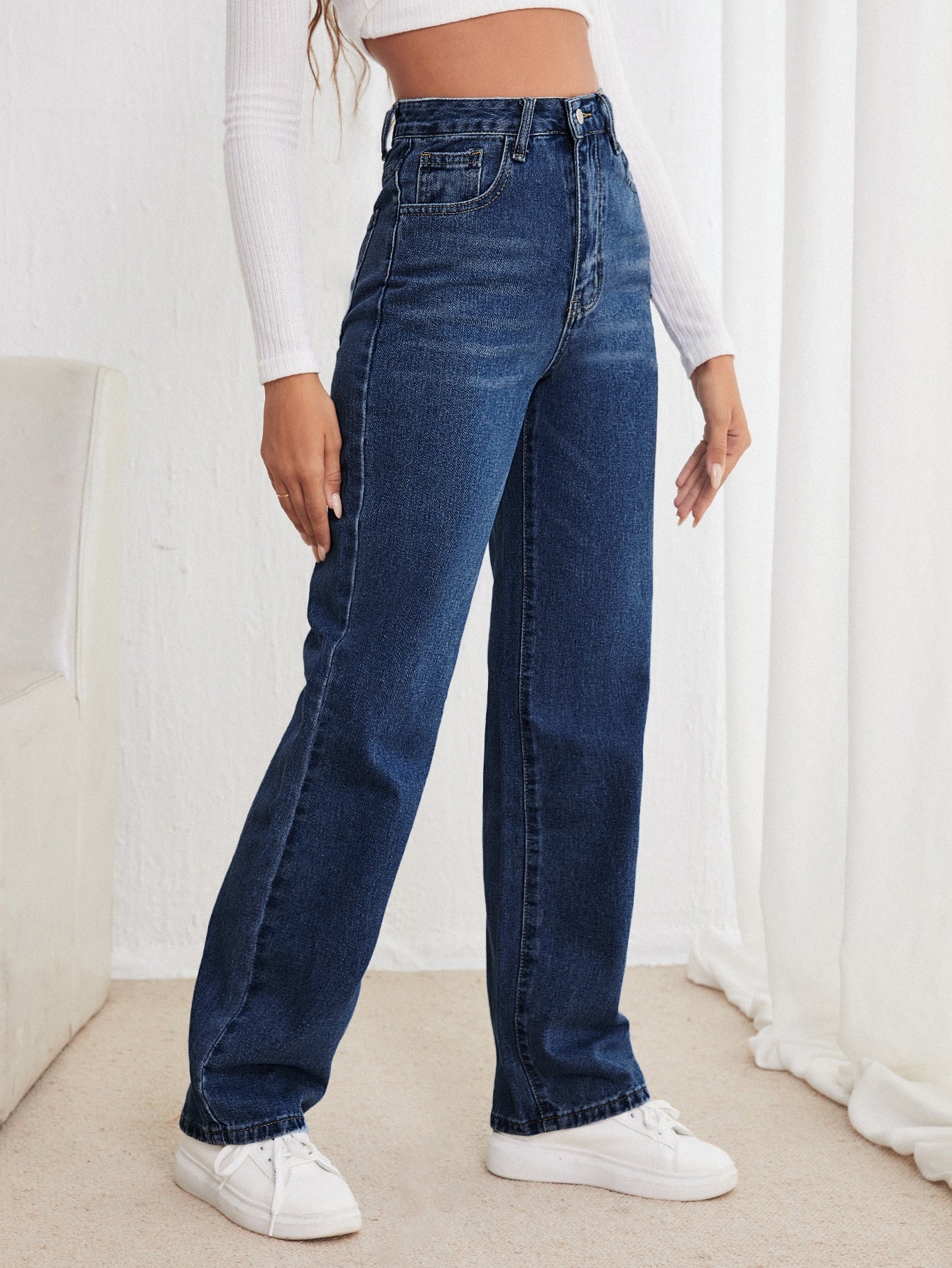 High Waisted Straight Leg Jeans