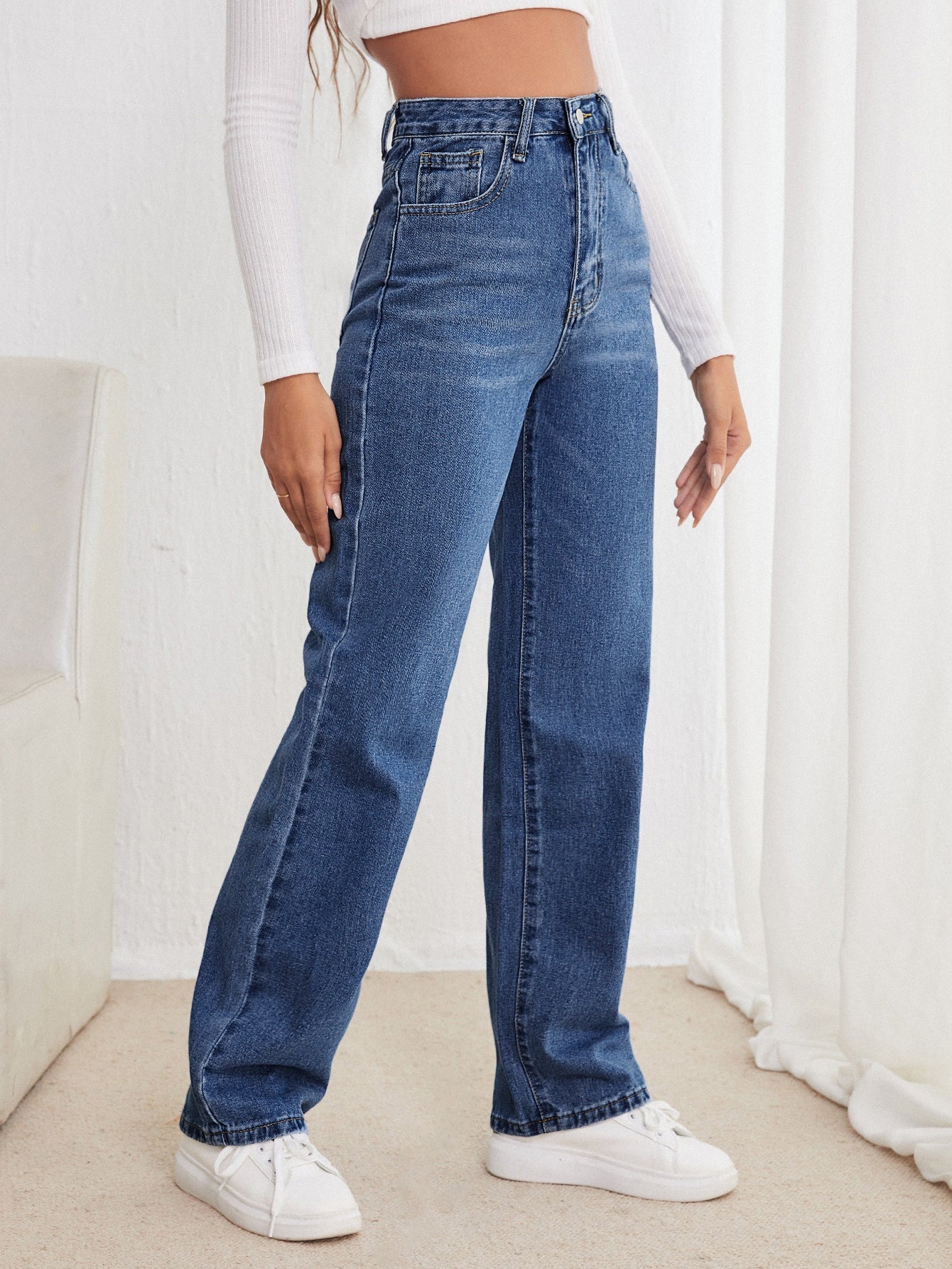 High Waisted Straight Leg Jeans