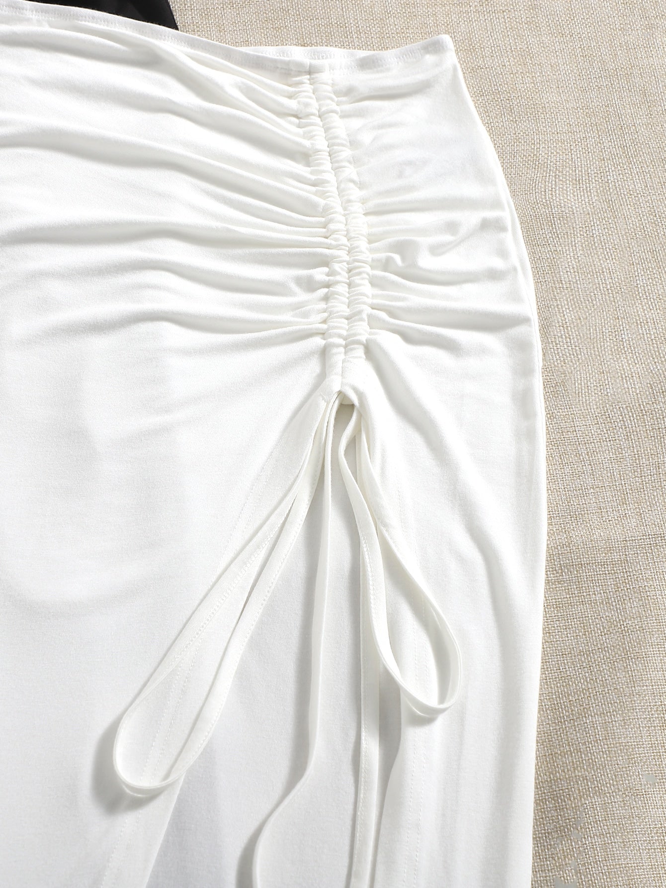2pcs Solid Drawstring Split Thigh Skirt