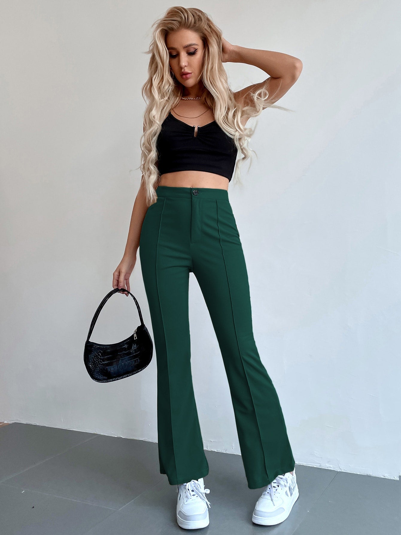 Seam Front High Waist Flare Leg Pants