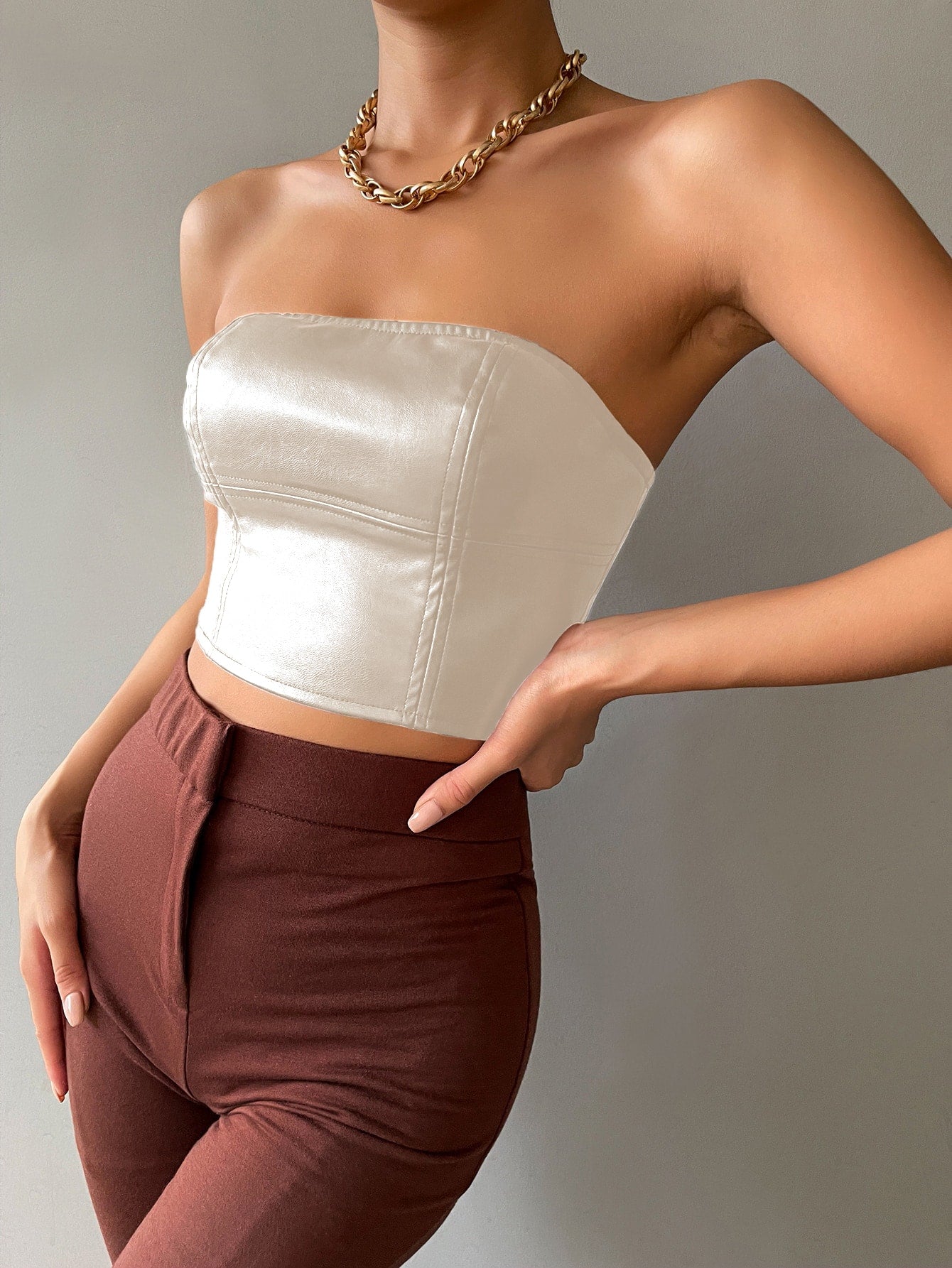 Crop PU Leather Tube Top