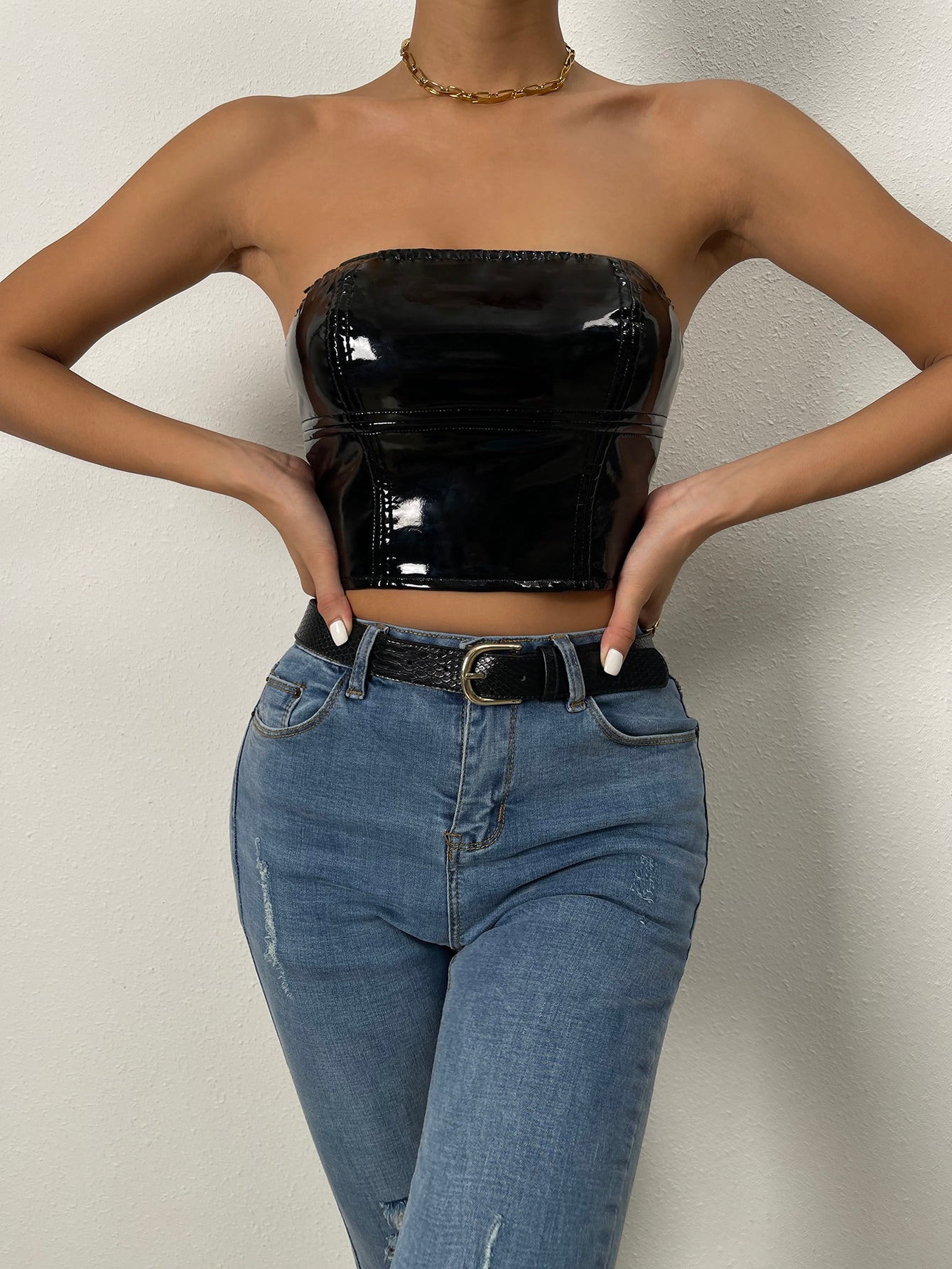 Crop PU Leather Tube Top