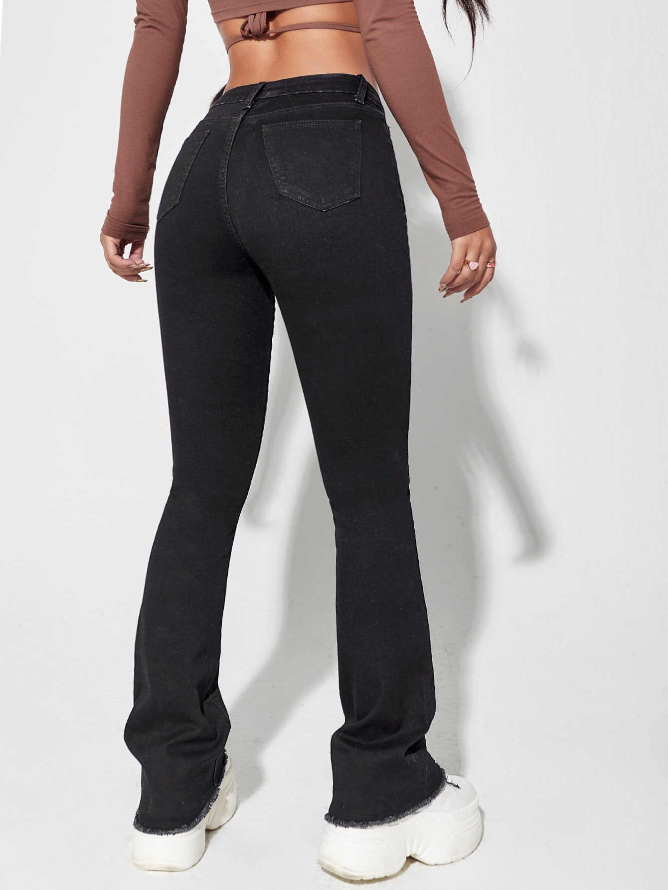 Raw Hem Flare Leg Skinny Jeans
