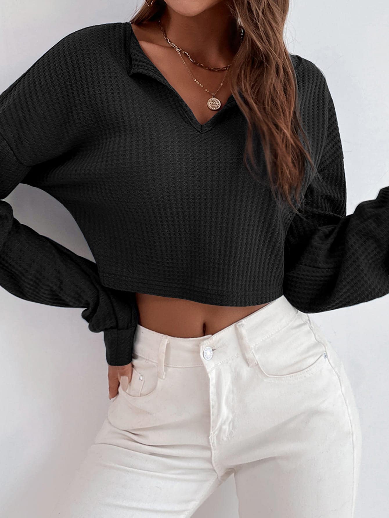 Drop Shoulder Waffle Knit Tee