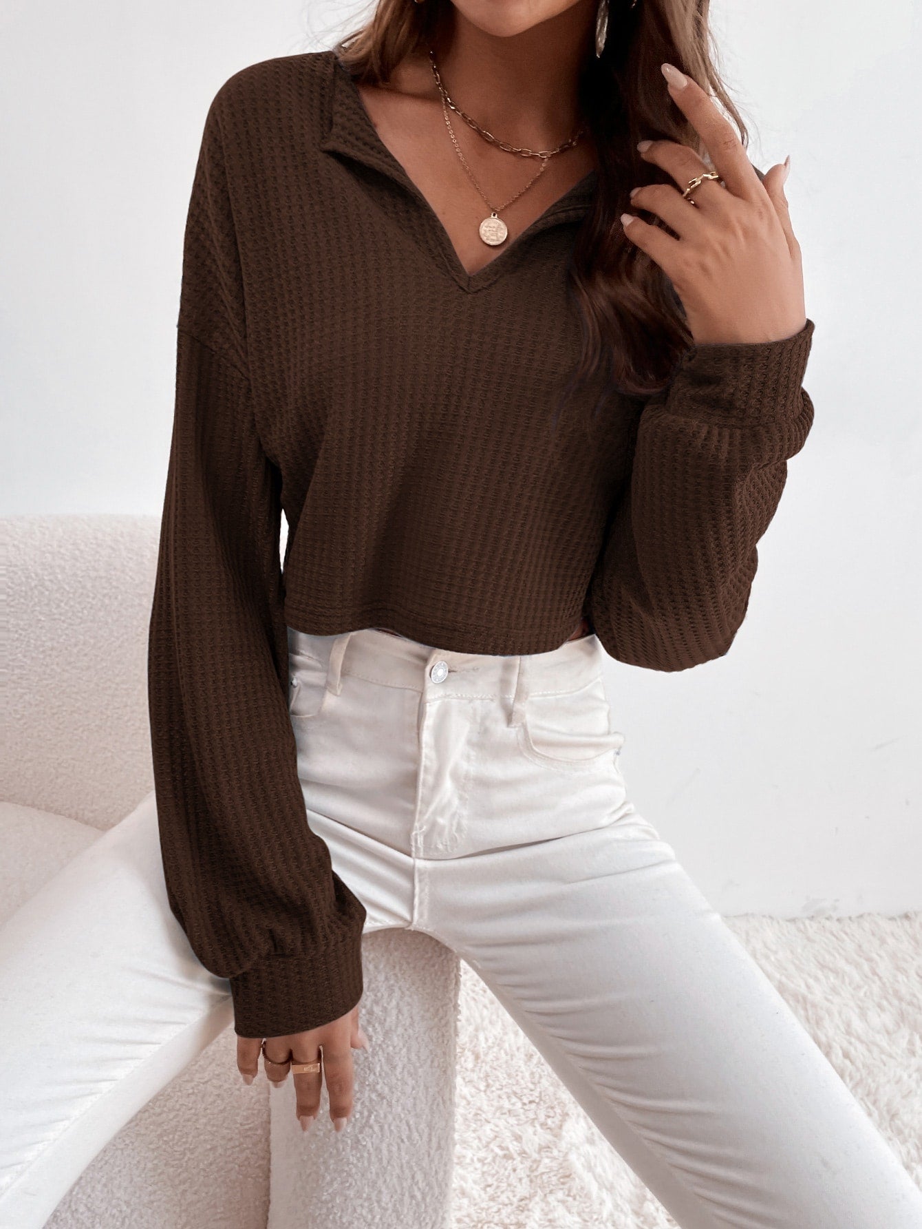 Drop Shoulder Waffle Knit Tee