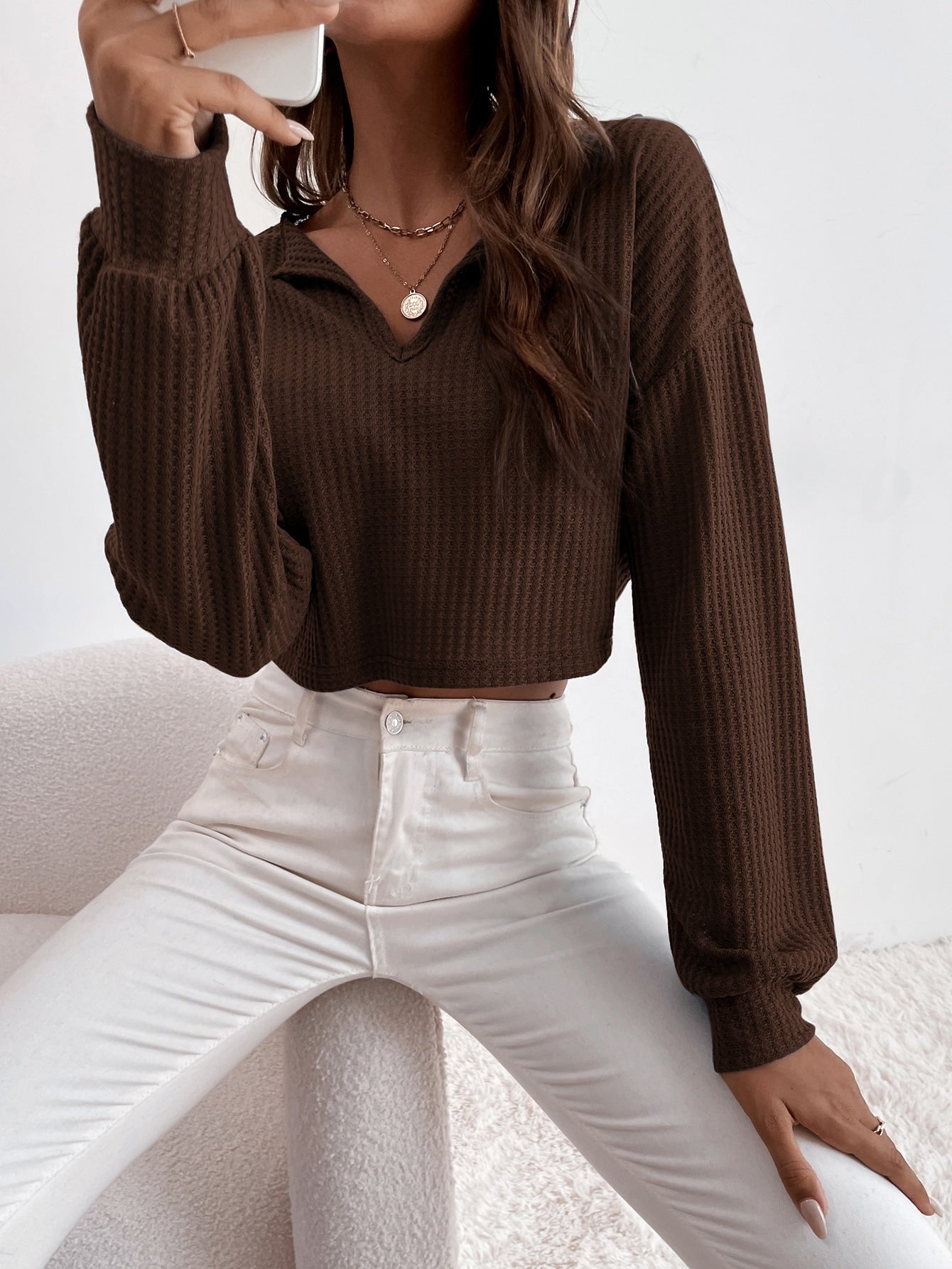 Drop Shoulder Waffle Knit Tee