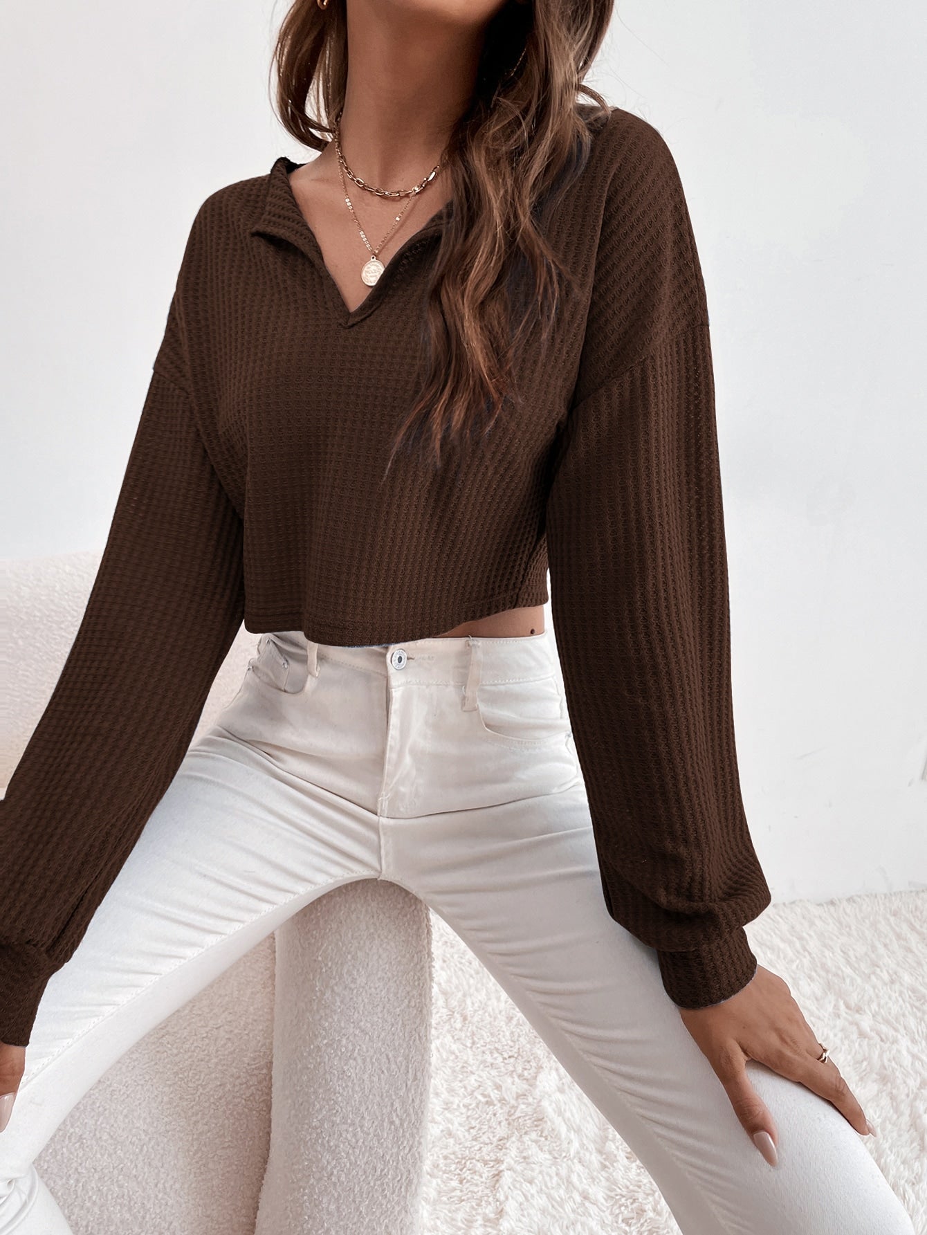 Drop Shoulder Waffle Knit Tee