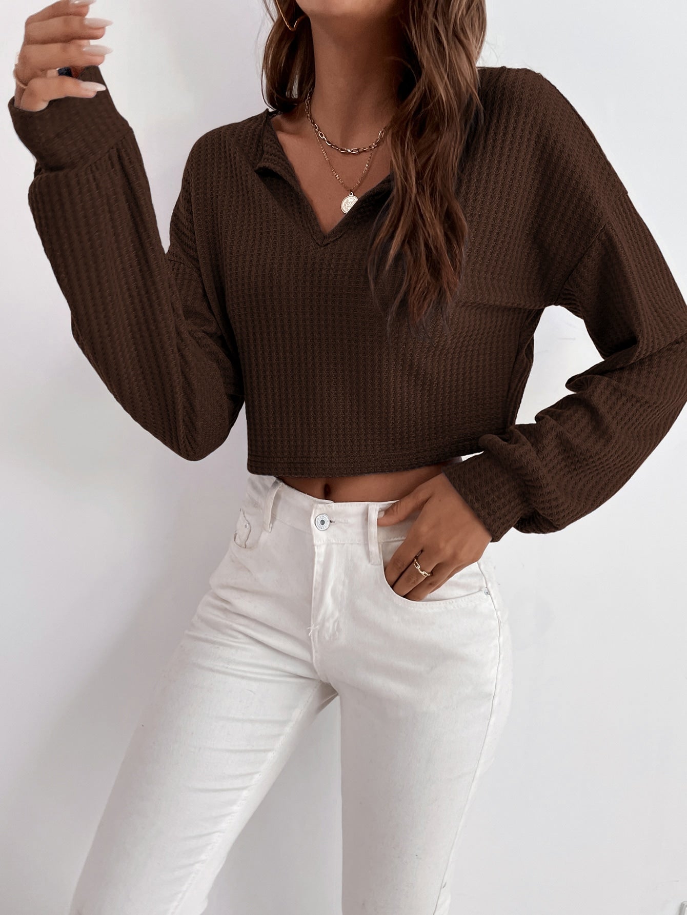 Drop Shoulder Waffle Knit Tee
