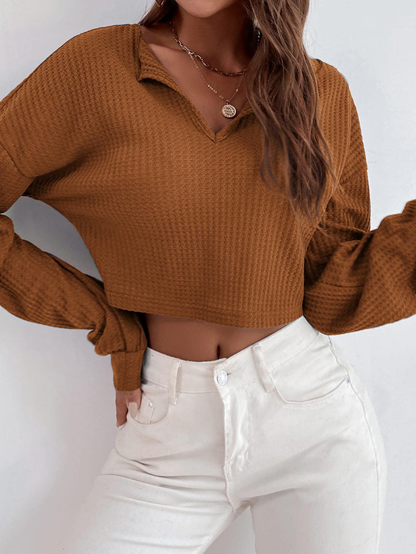 Drop Shoulder Waffle Knit Tee