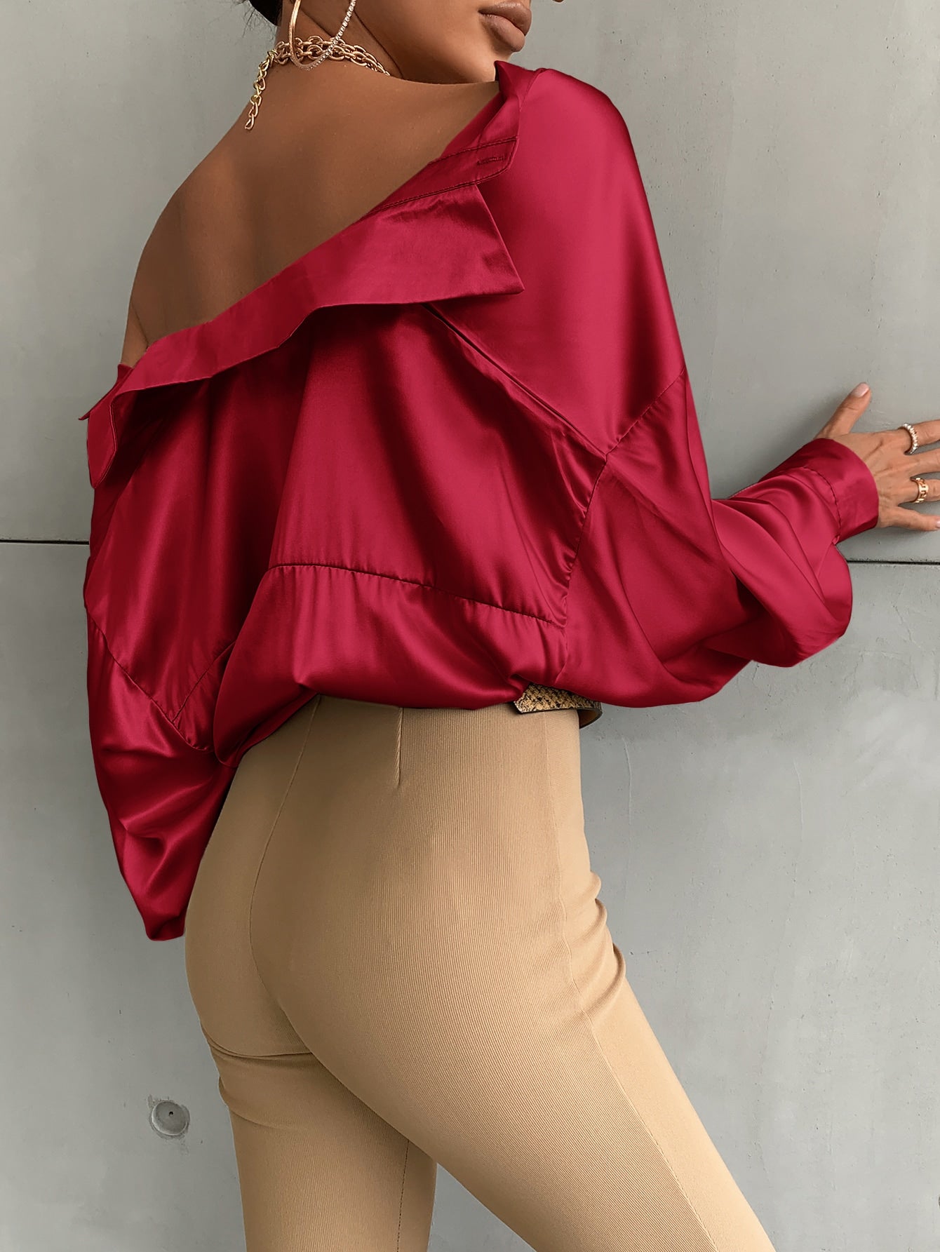 Bishop Sleeve Button Up Solid Blouse