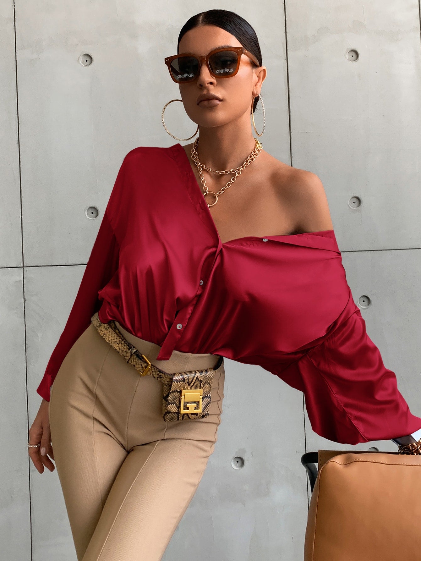 Bishop Sleeve Button Up Solid Blouse