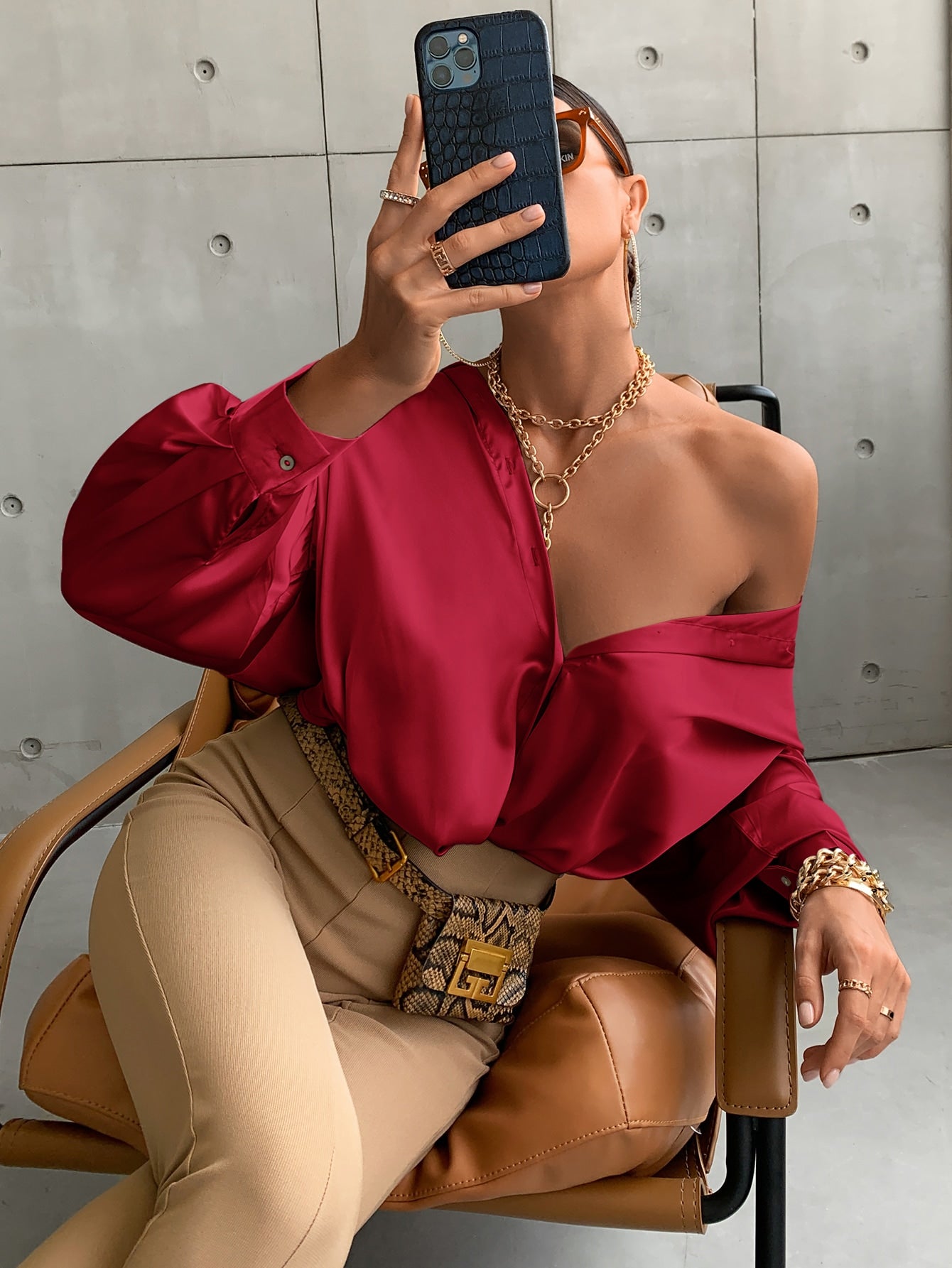 Bishop Sleeve Button Up Solid Blouse