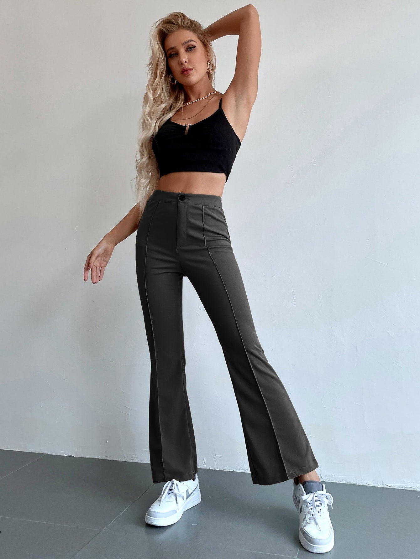 Seam Front High Waist Flare Leg Pants