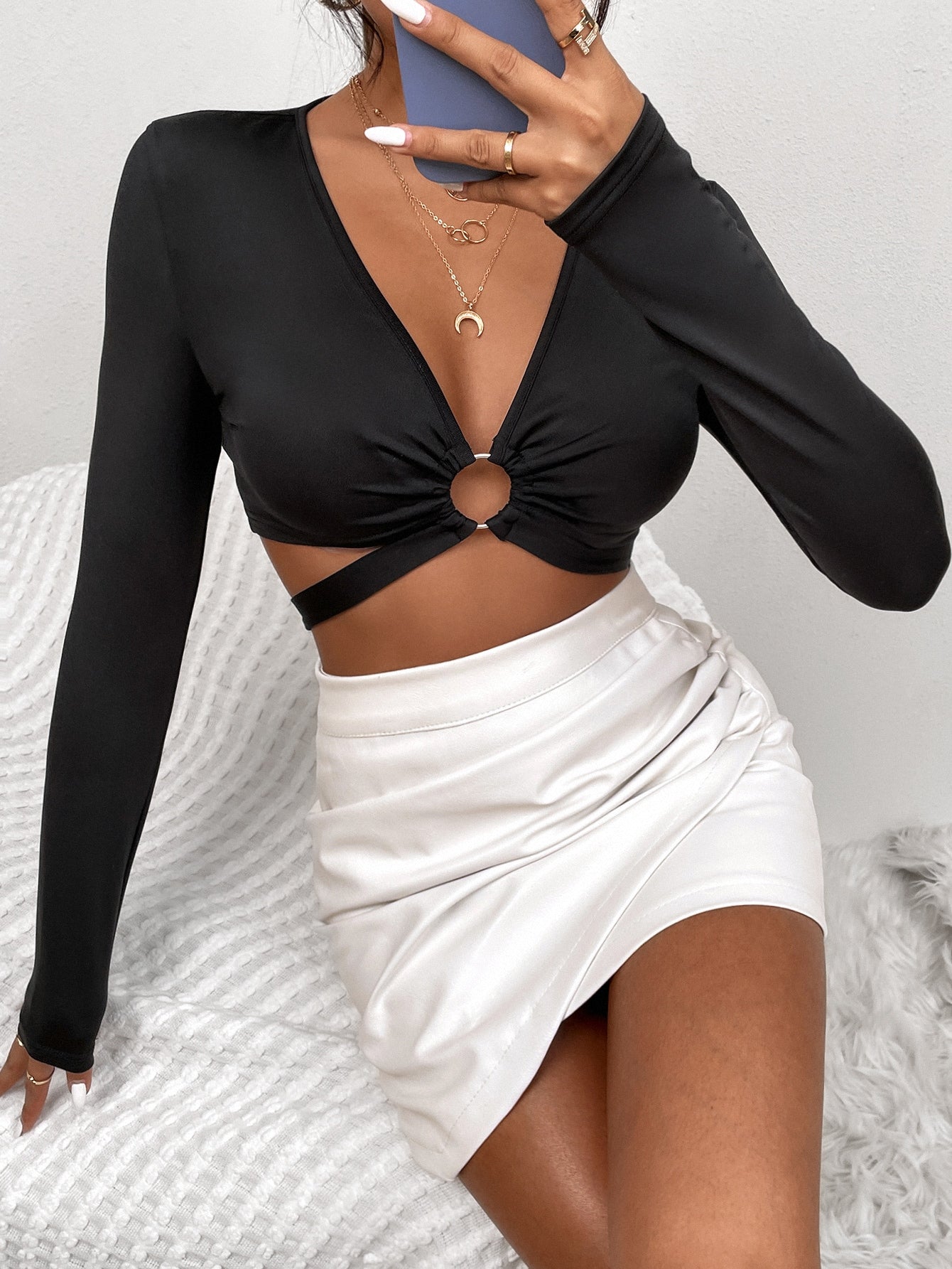 Ring Linked Tie Back Crop Top