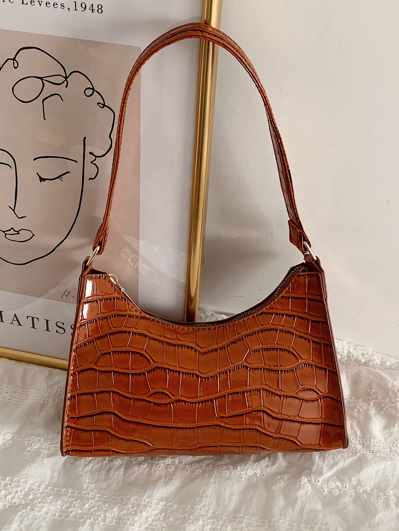 Croc Embossed Baguette Bag