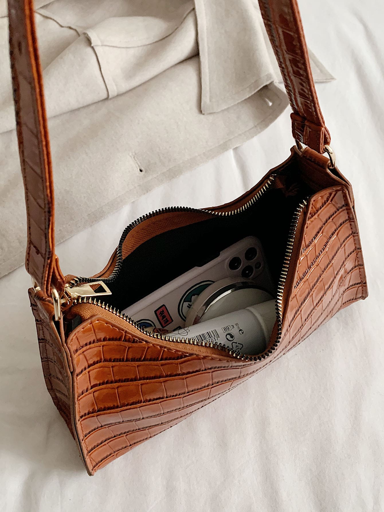 Croc Embossed Baguette Bag