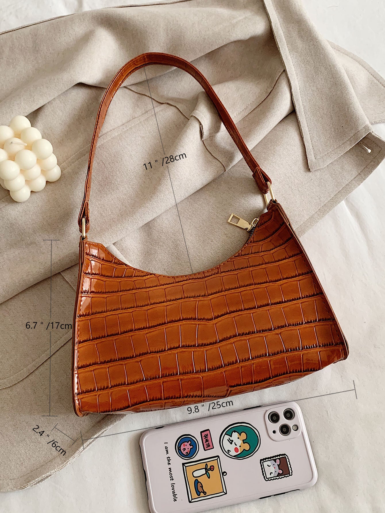 Croc Embossed Baguette Bag