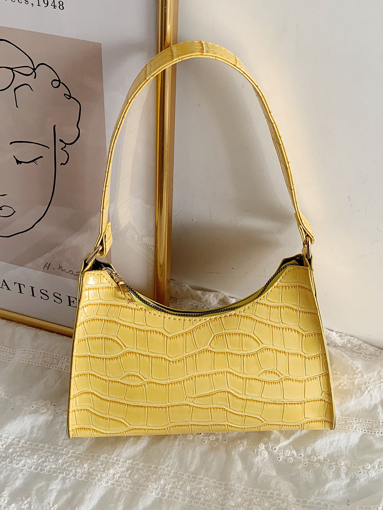 Croc Embossed Baguette Bag