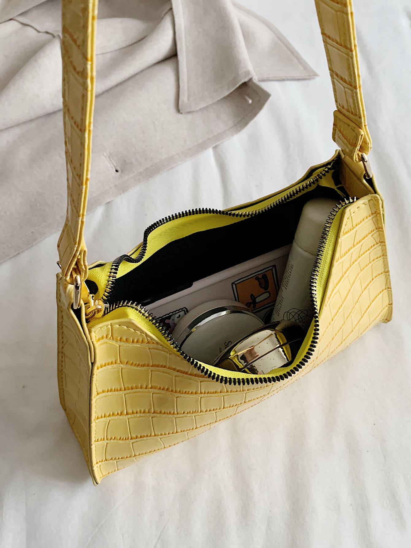 Croc Embossed Baguette Bag
