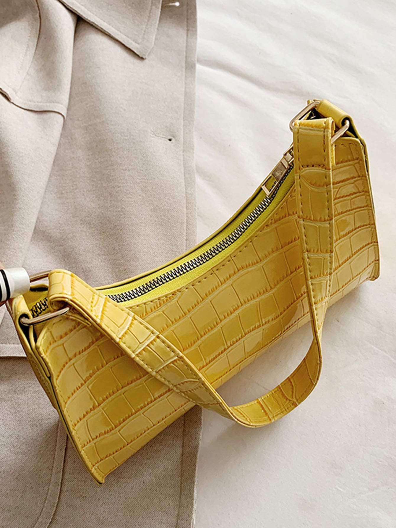 Croc Embossed Baguette Bag