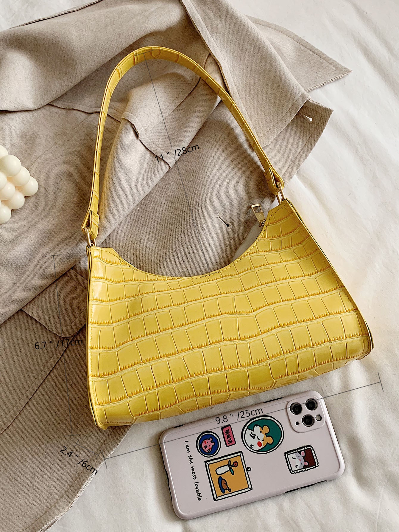 Croc Embossed Baguette Bag