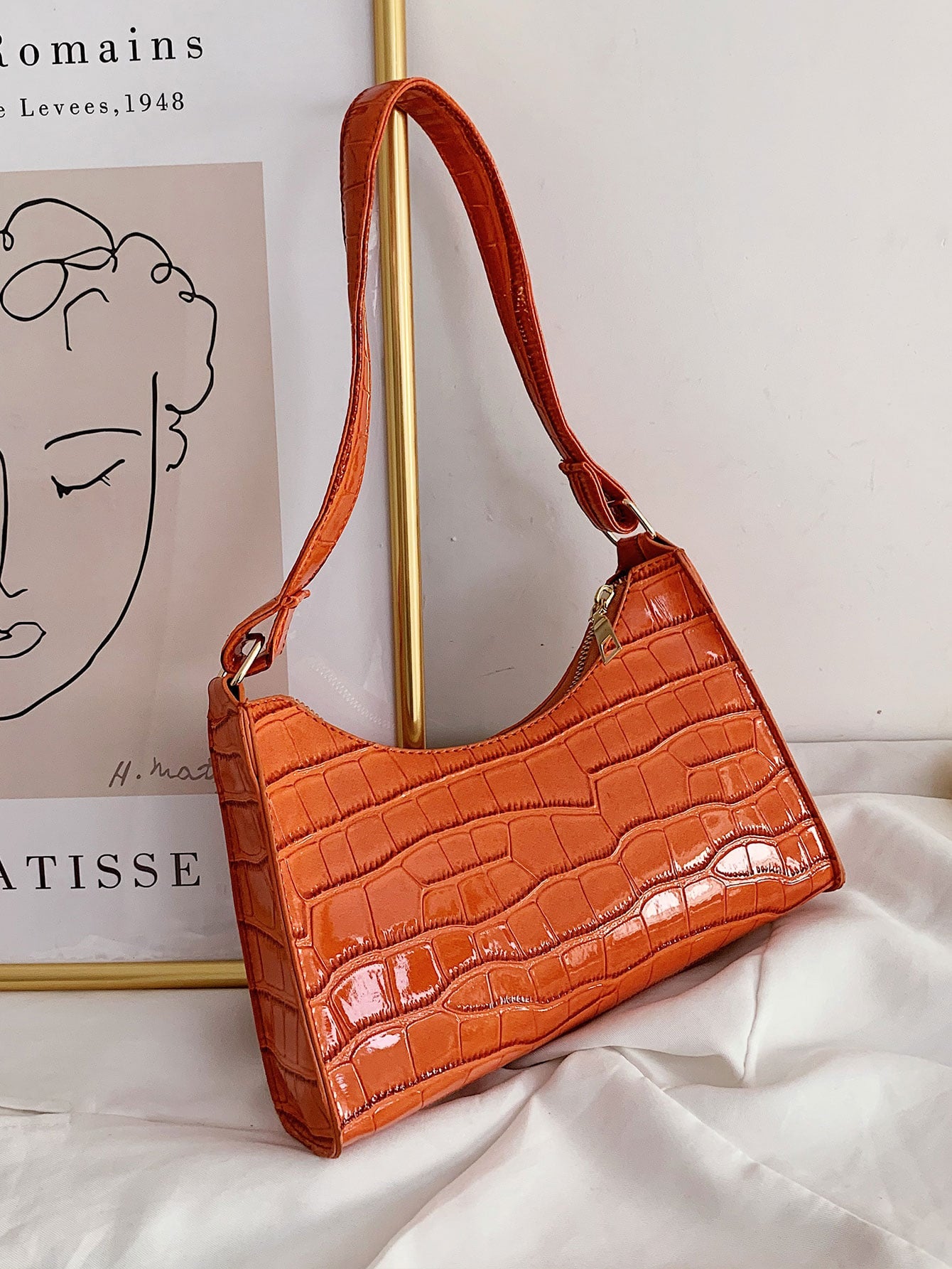 Croc Embossed Shoulder Bag