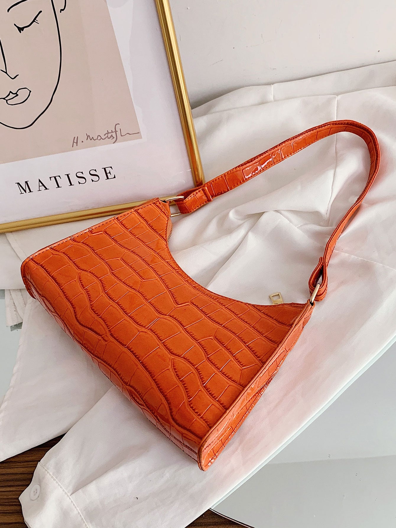 Croc Embossed Shoulder Bag