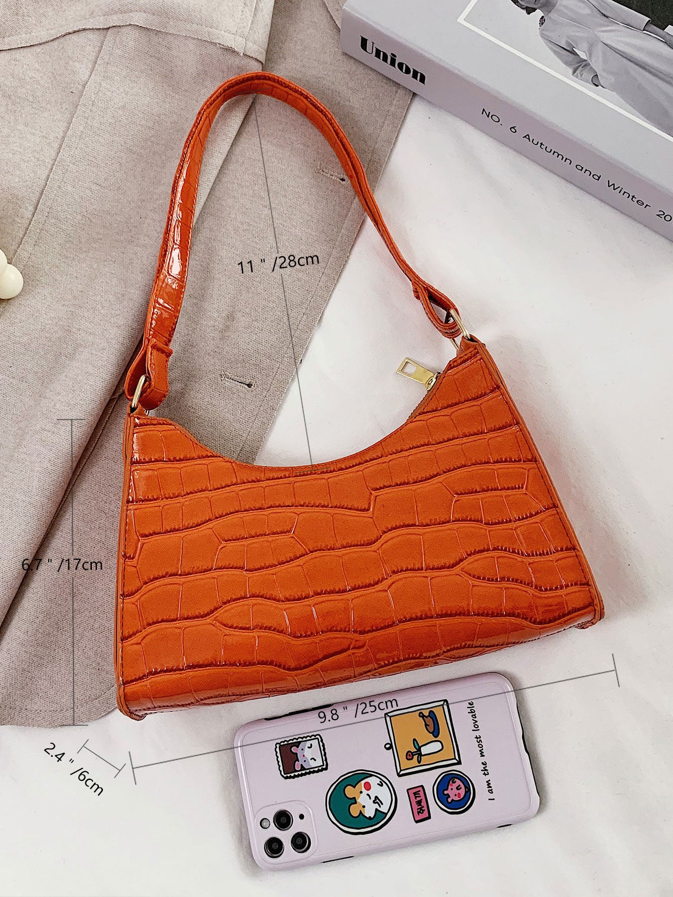 Croc Embossed Shoulder Bag