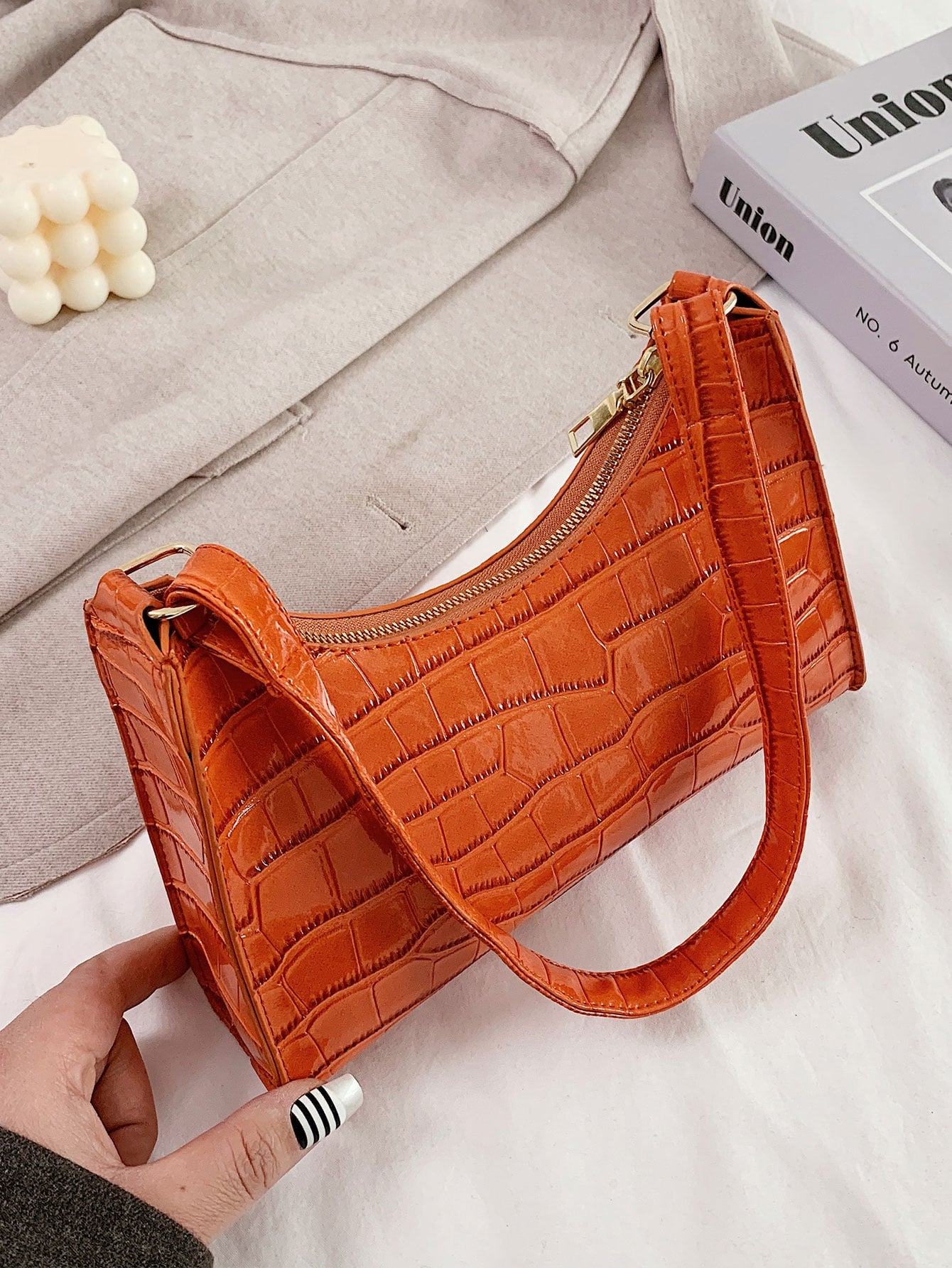 Croc Embossed Shoulder Bag