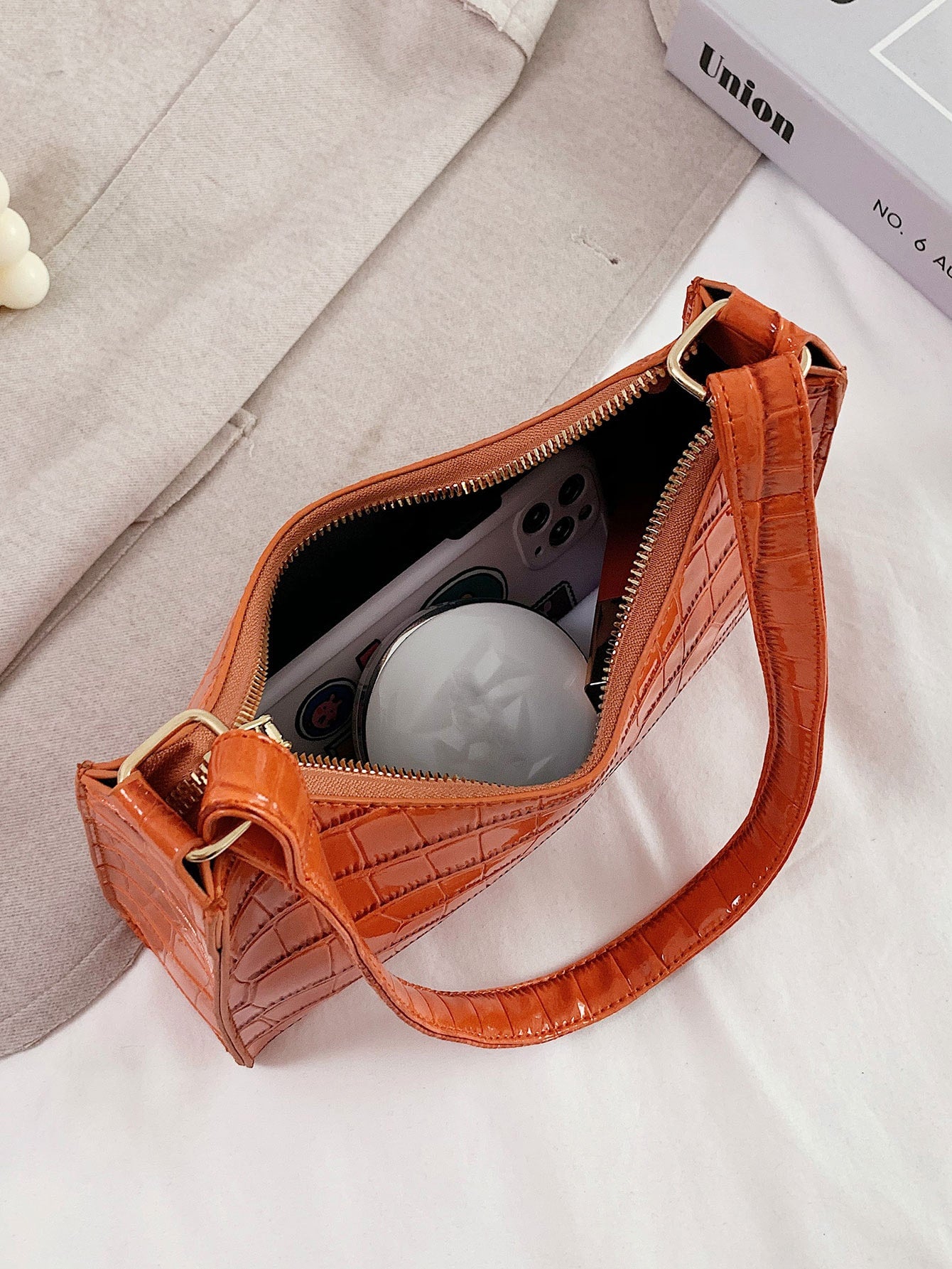 Croc Embossed Shoulder Bag
