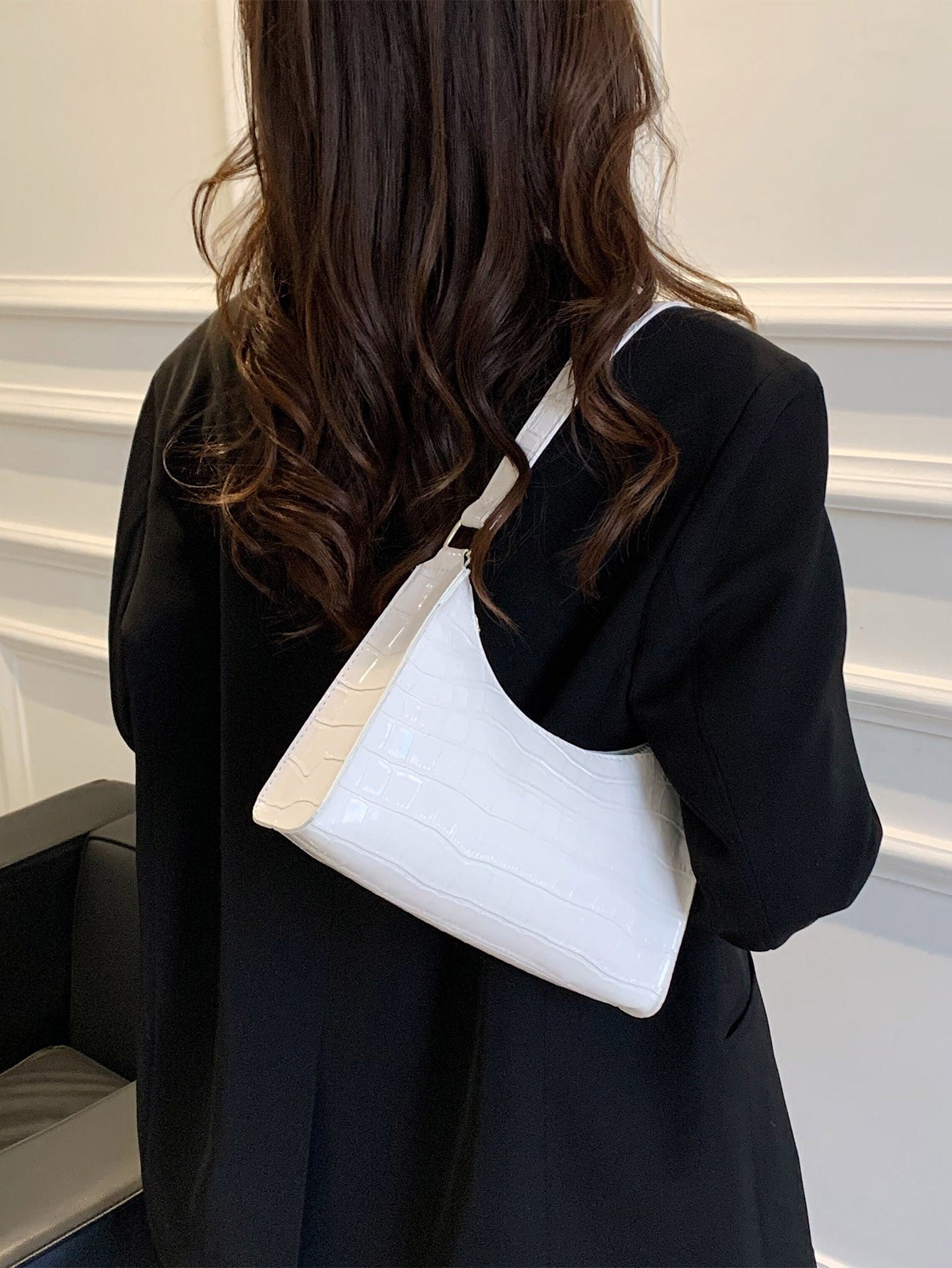 Croc Embossed Baguette Bag