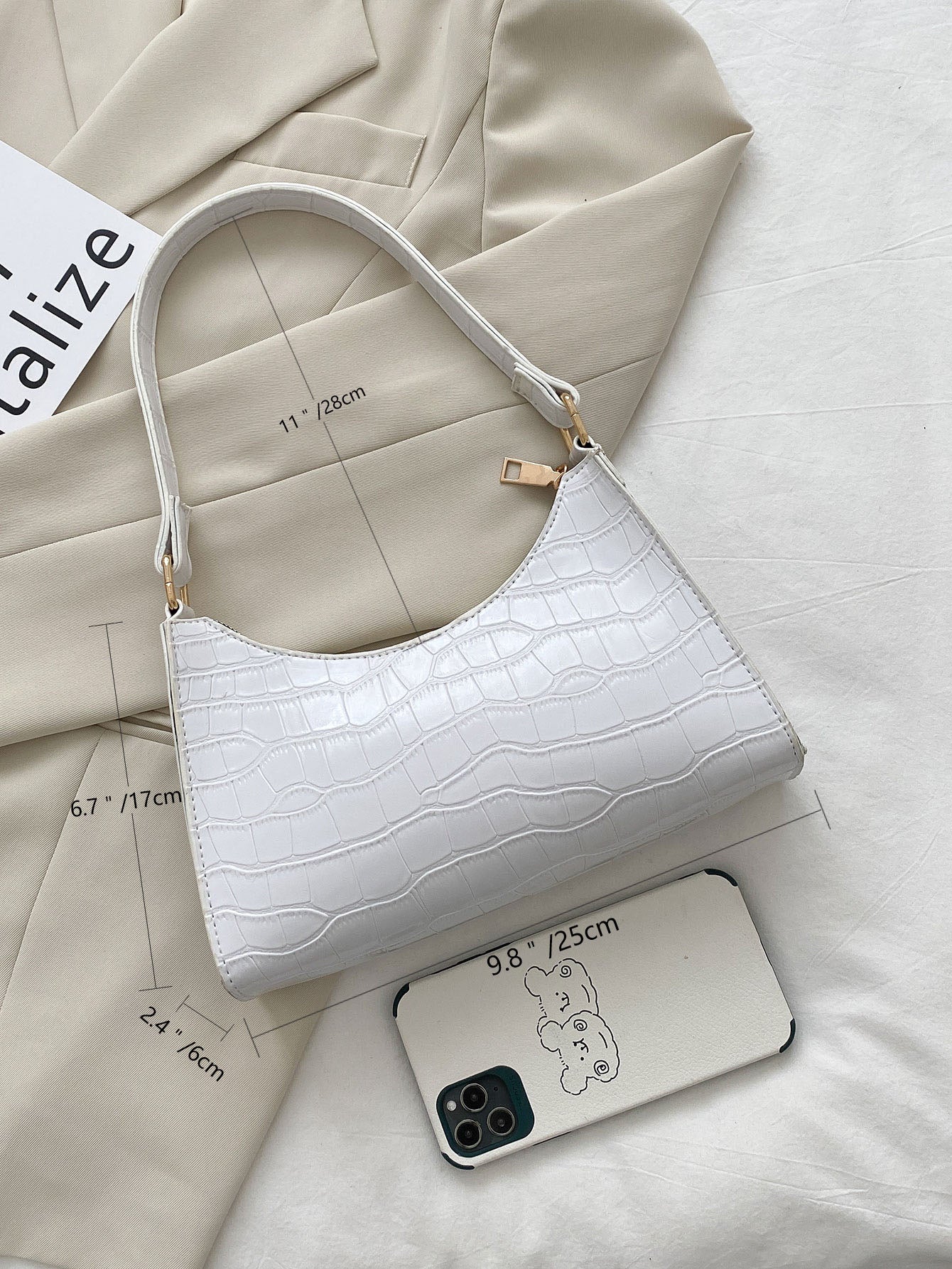 Croc Embossed Baguette Bag