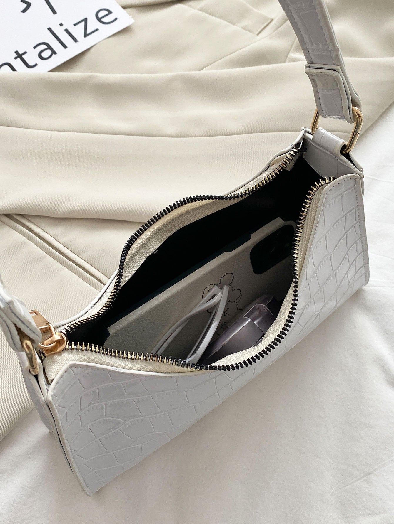Croc Embossed Baguette Bag