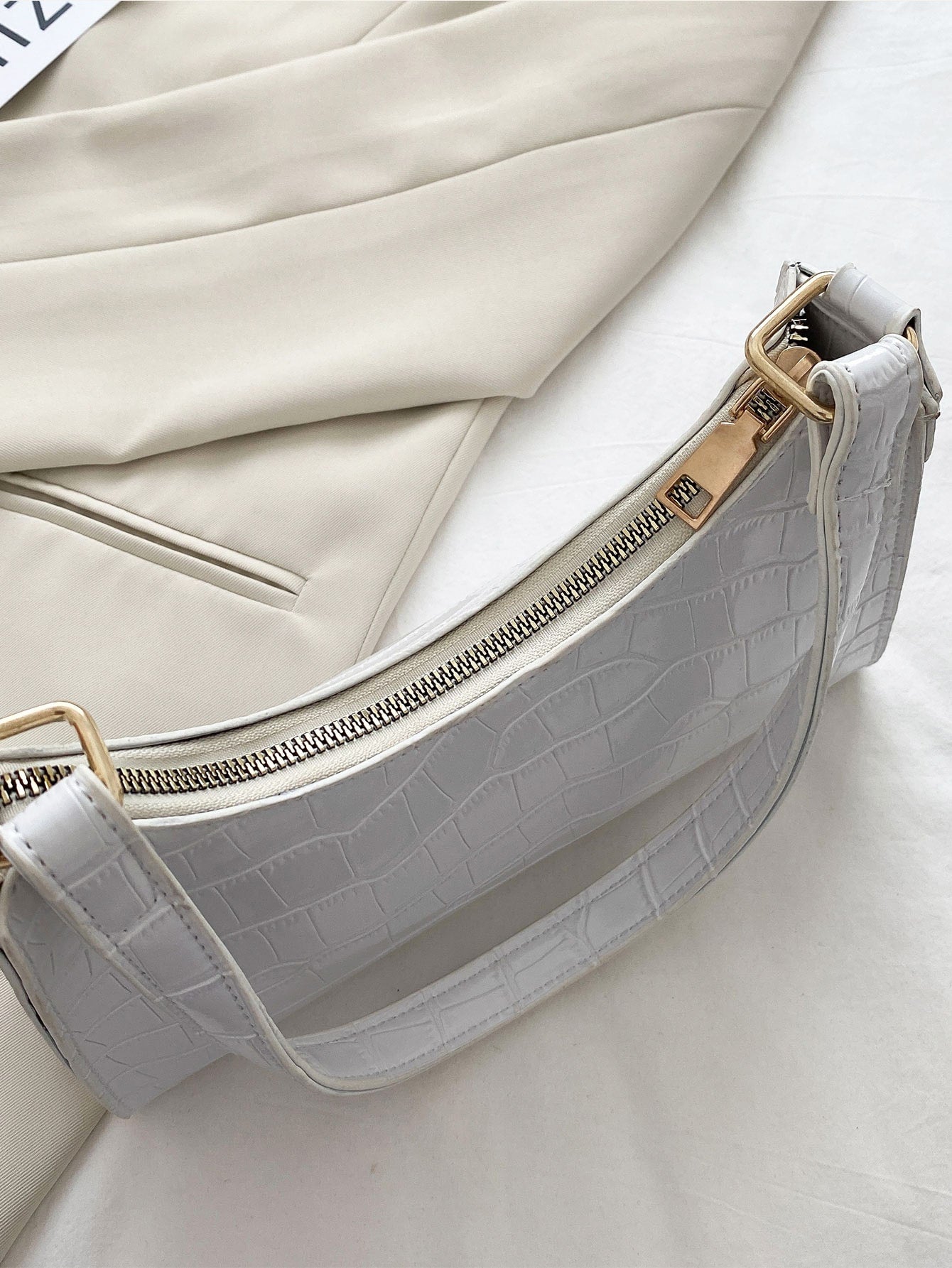 Croc Embossed Baguette Bag