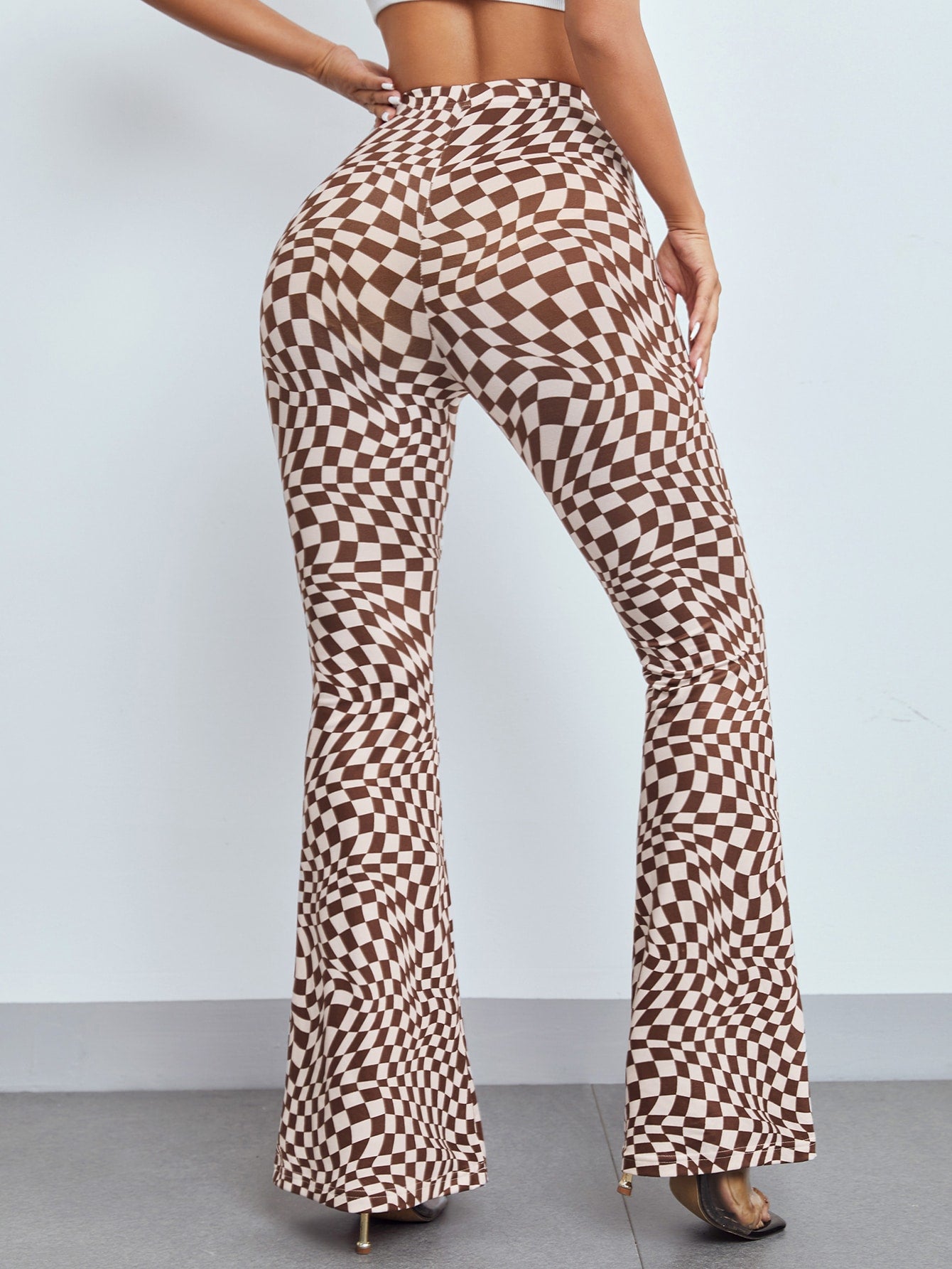 PETITE Checkered Print Flare Leg Pants