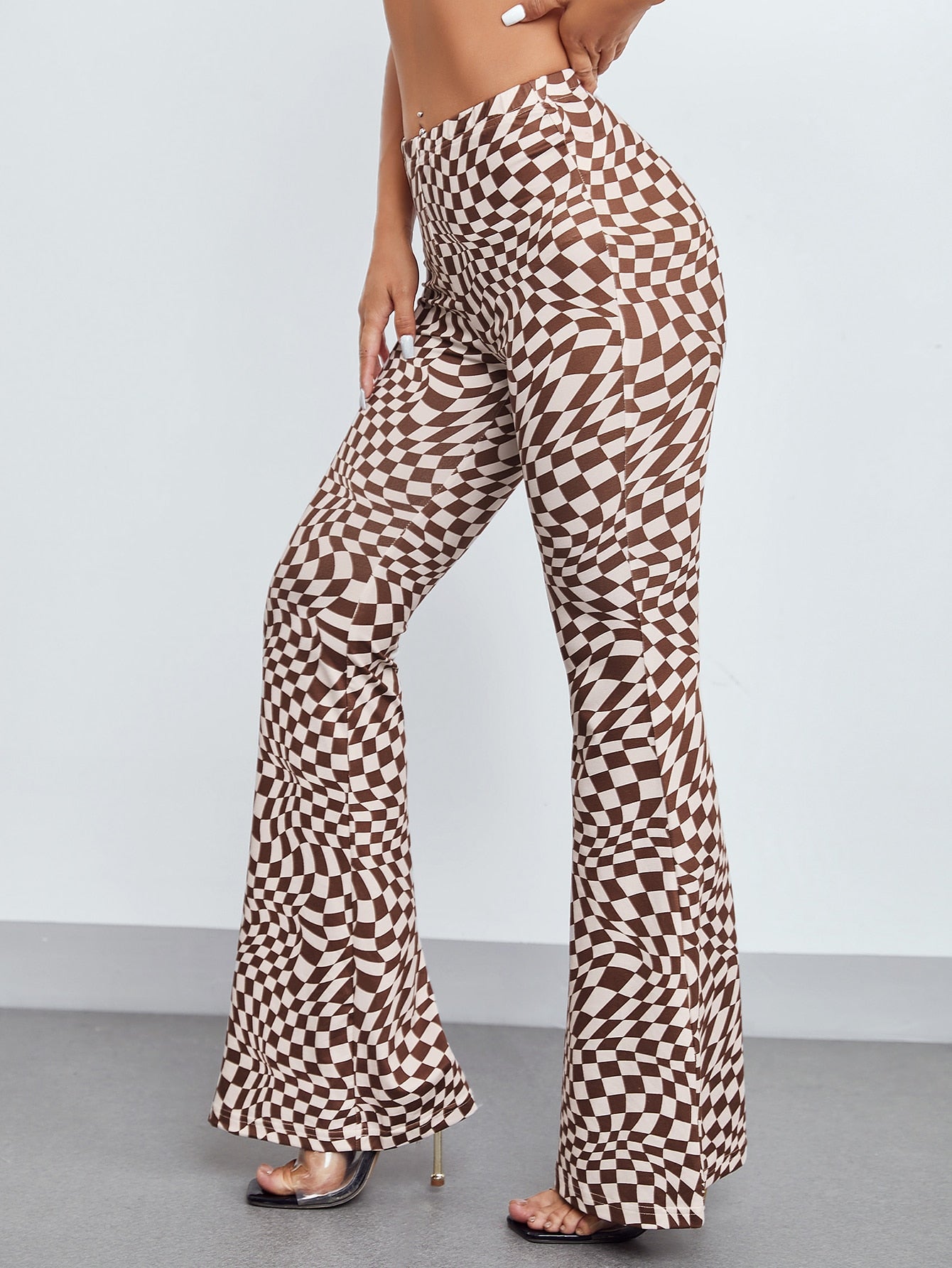 PETITE Checkered Print Flare Leg Pants