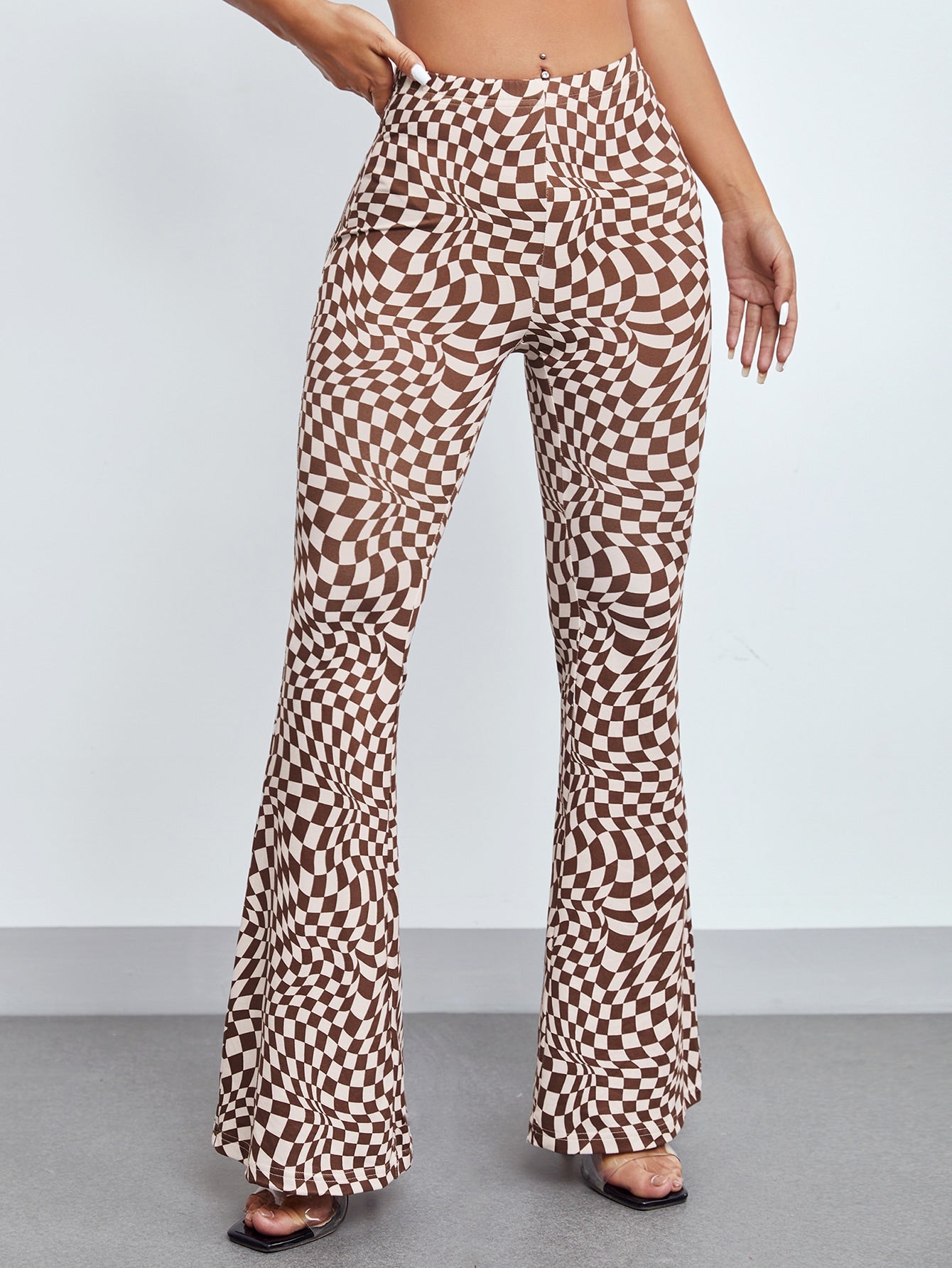 PETITE Checkered Print Flare Leg Pants