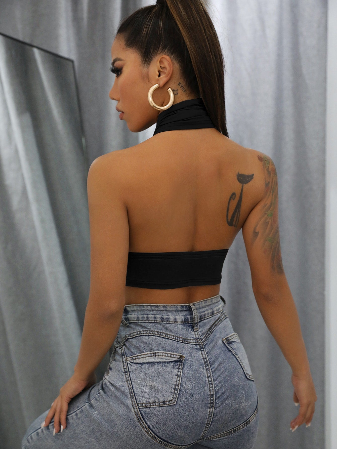 Solid Cross Crop Halter Top