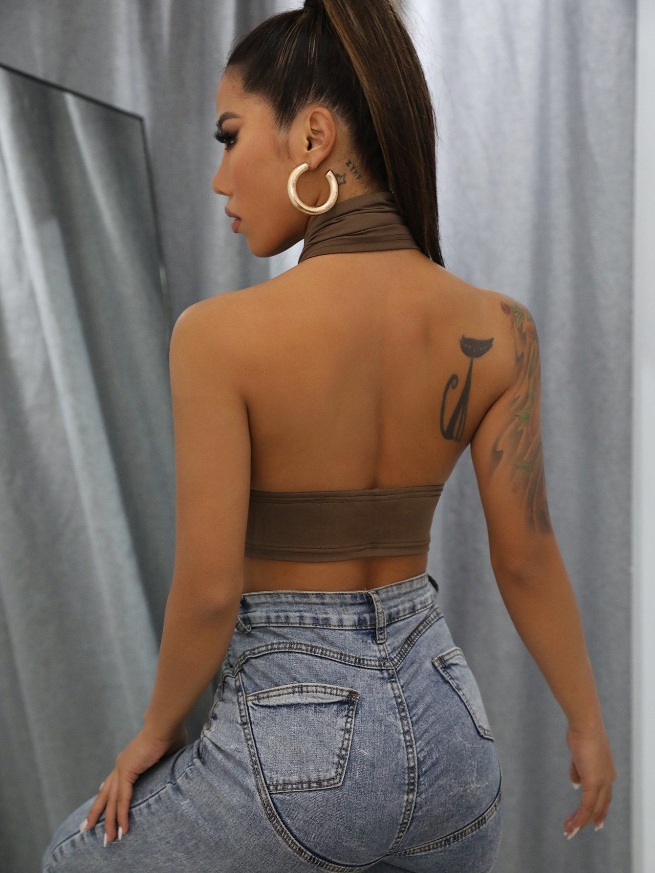 Solid Cross Crop Halter Top