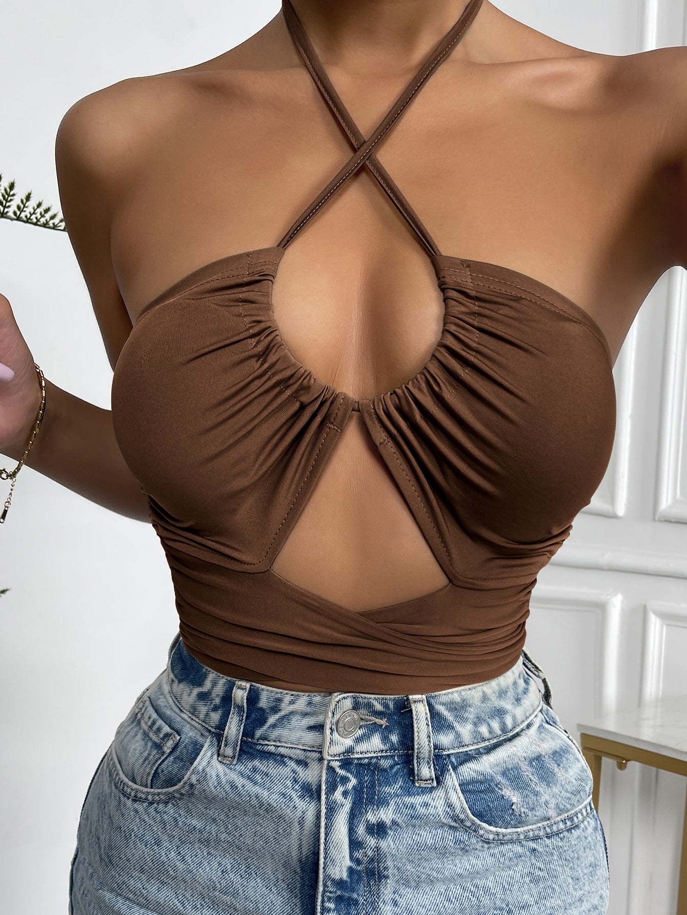 Cut Out Front Tie Back Halter Top