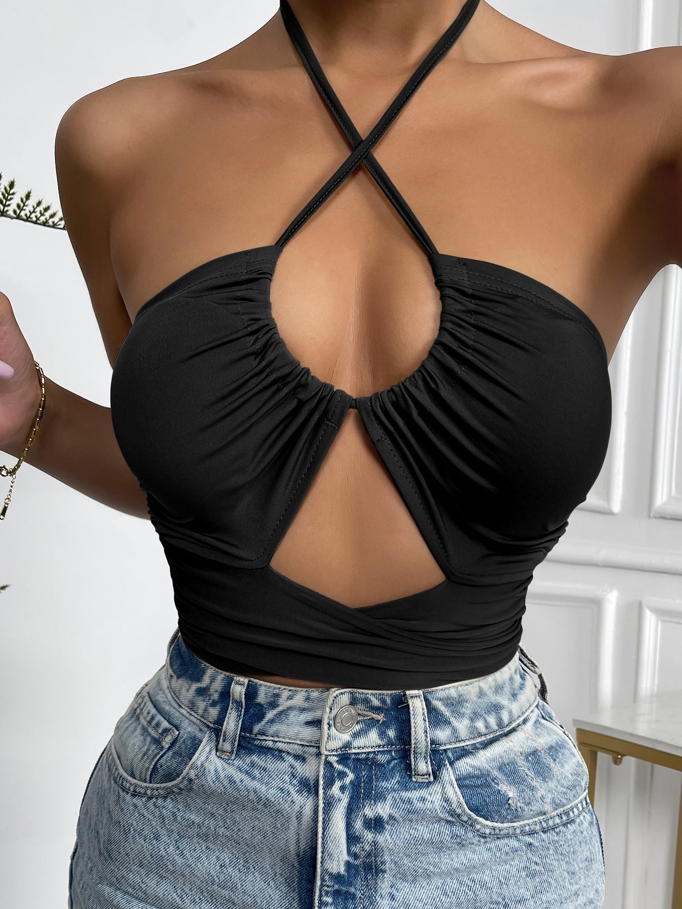 Cut Out Front Tie Back Halter Top