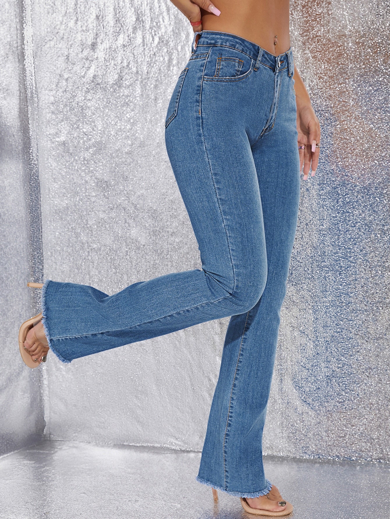 Raw Hem Flare Leg Skinny Jeans