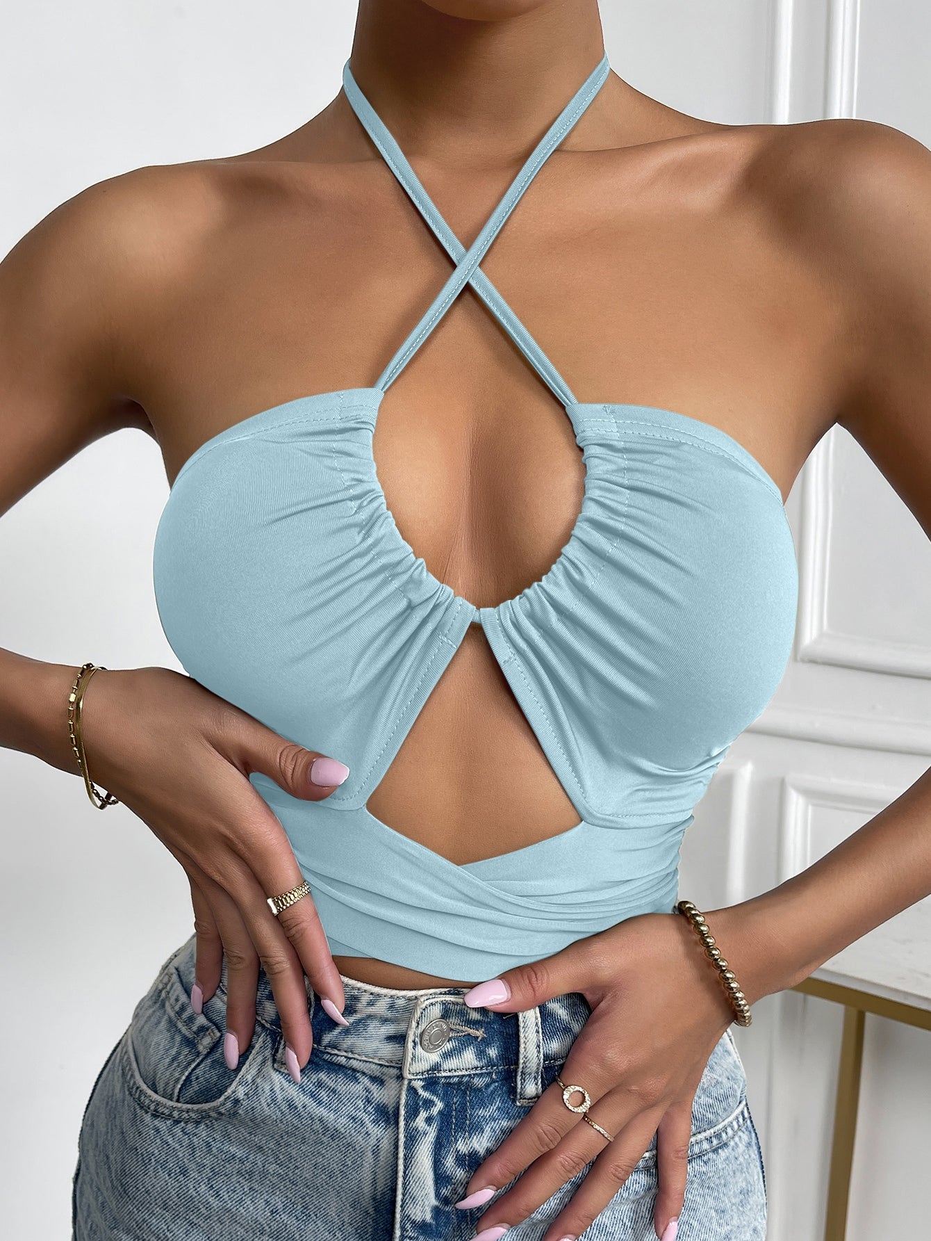 Cut Out Front Tie Back Halter Top