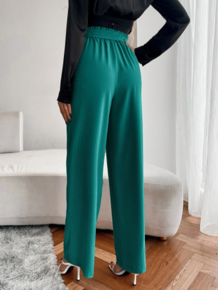 Paperbag Waist Slant Pocket Wide Leg Belted Pants