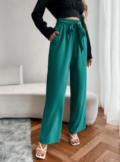 Paperbag Waist Slant Pocket Wide Leg Belted Pants