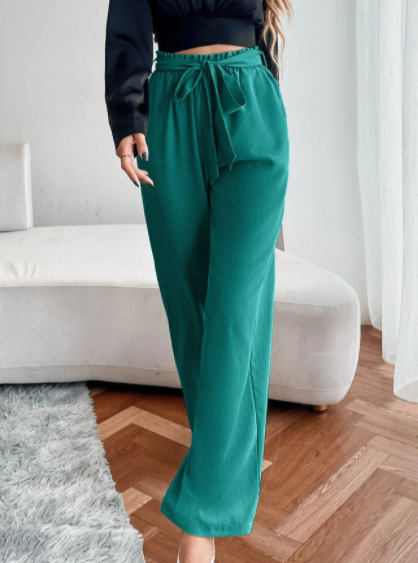 Paperbag Waist Slant Pocket Wide Leg Belted Pants