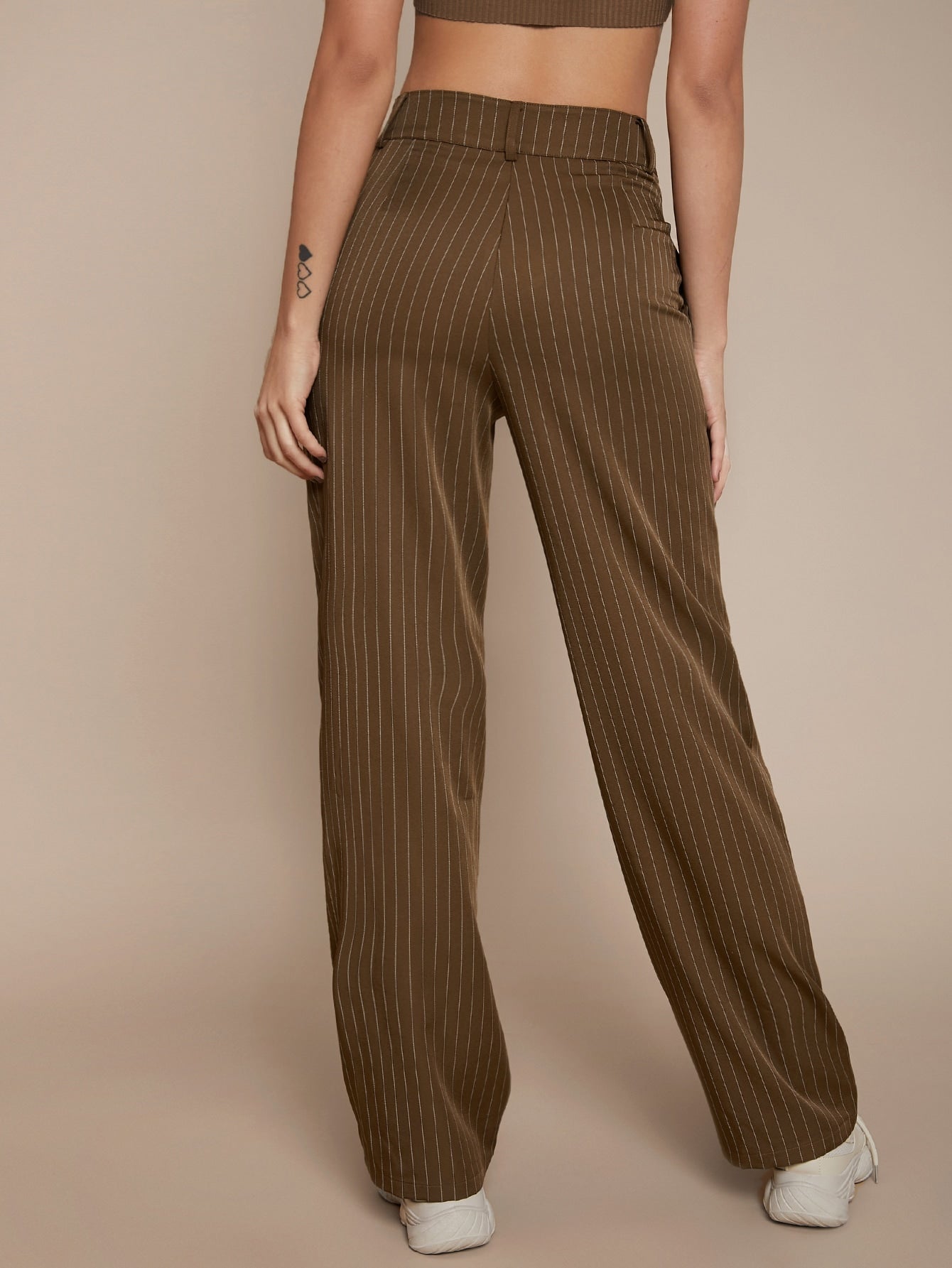 Pinstriped High Rise Straight Leg Pants